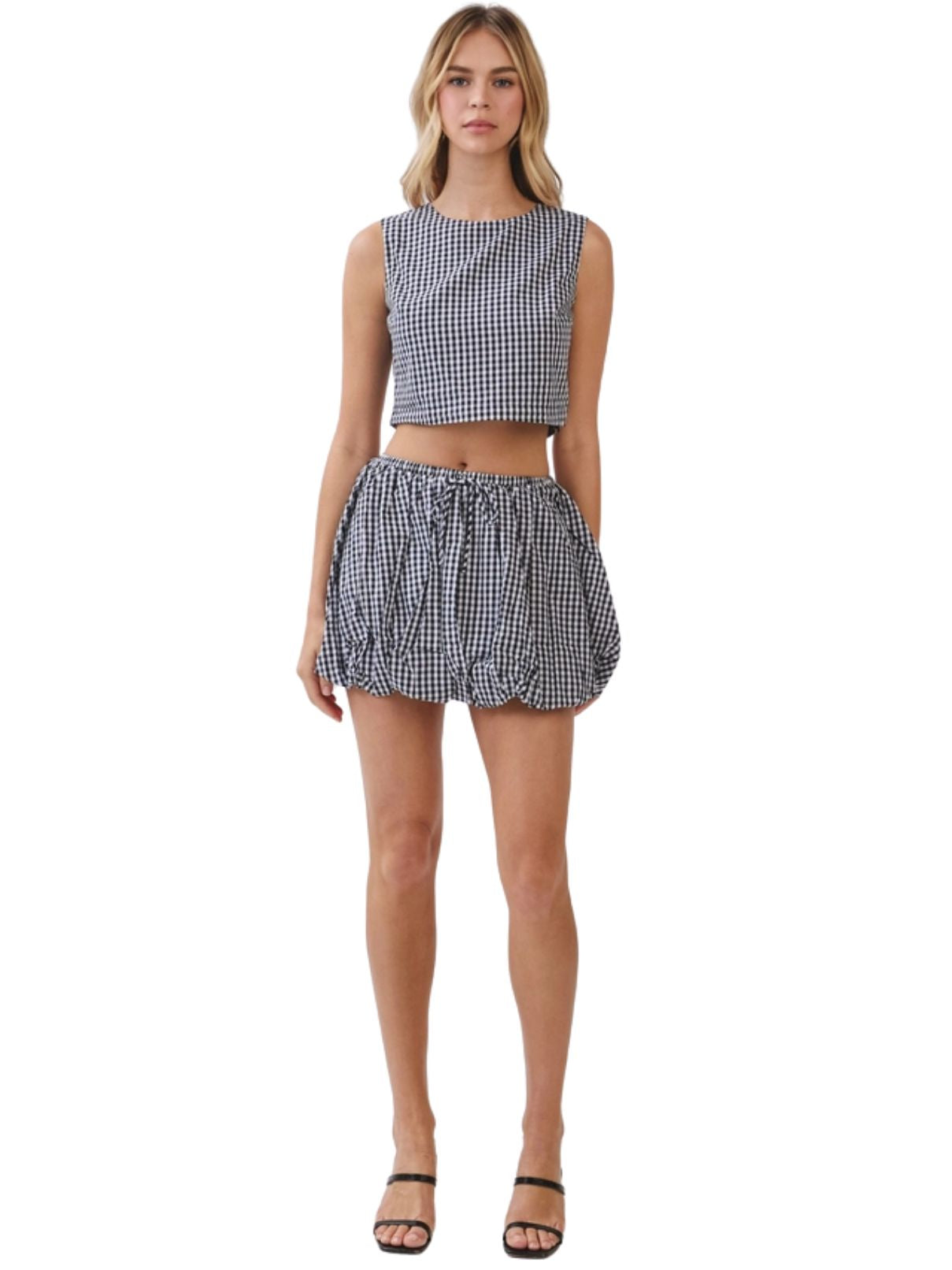Gingham Sleeveless Mini Bubble Set