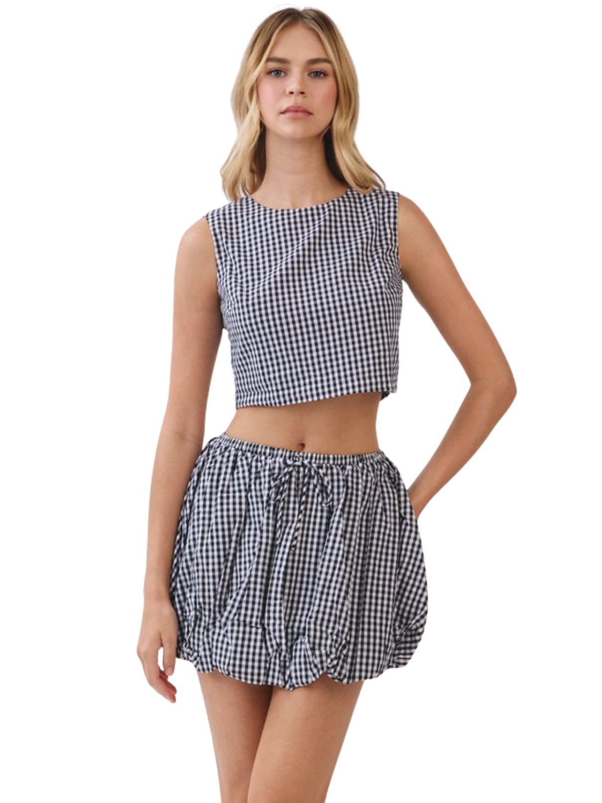 Gingham Sleeveless Mini Bubble Set