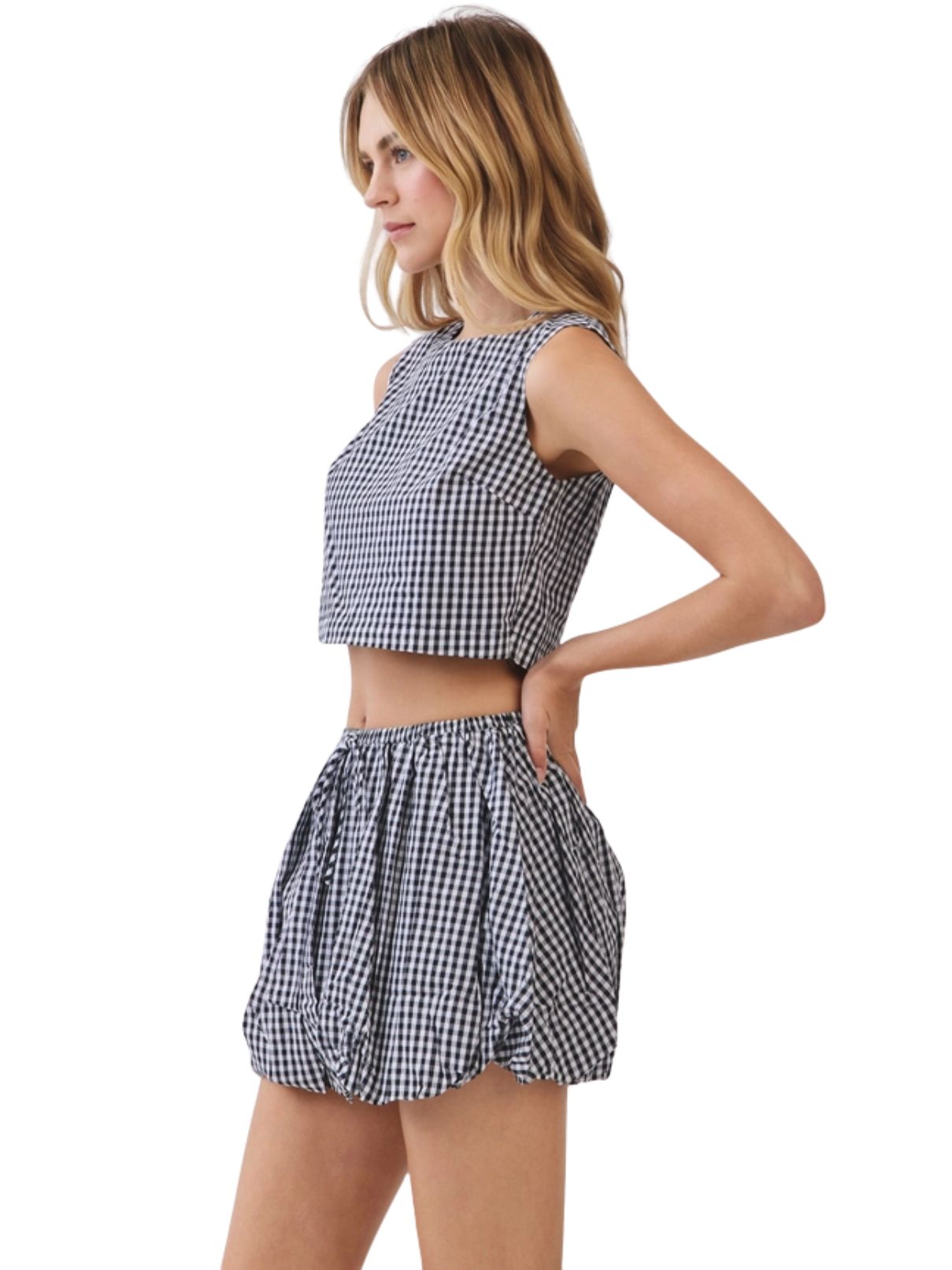 Gingham Sleeveless Mini Bubble Set