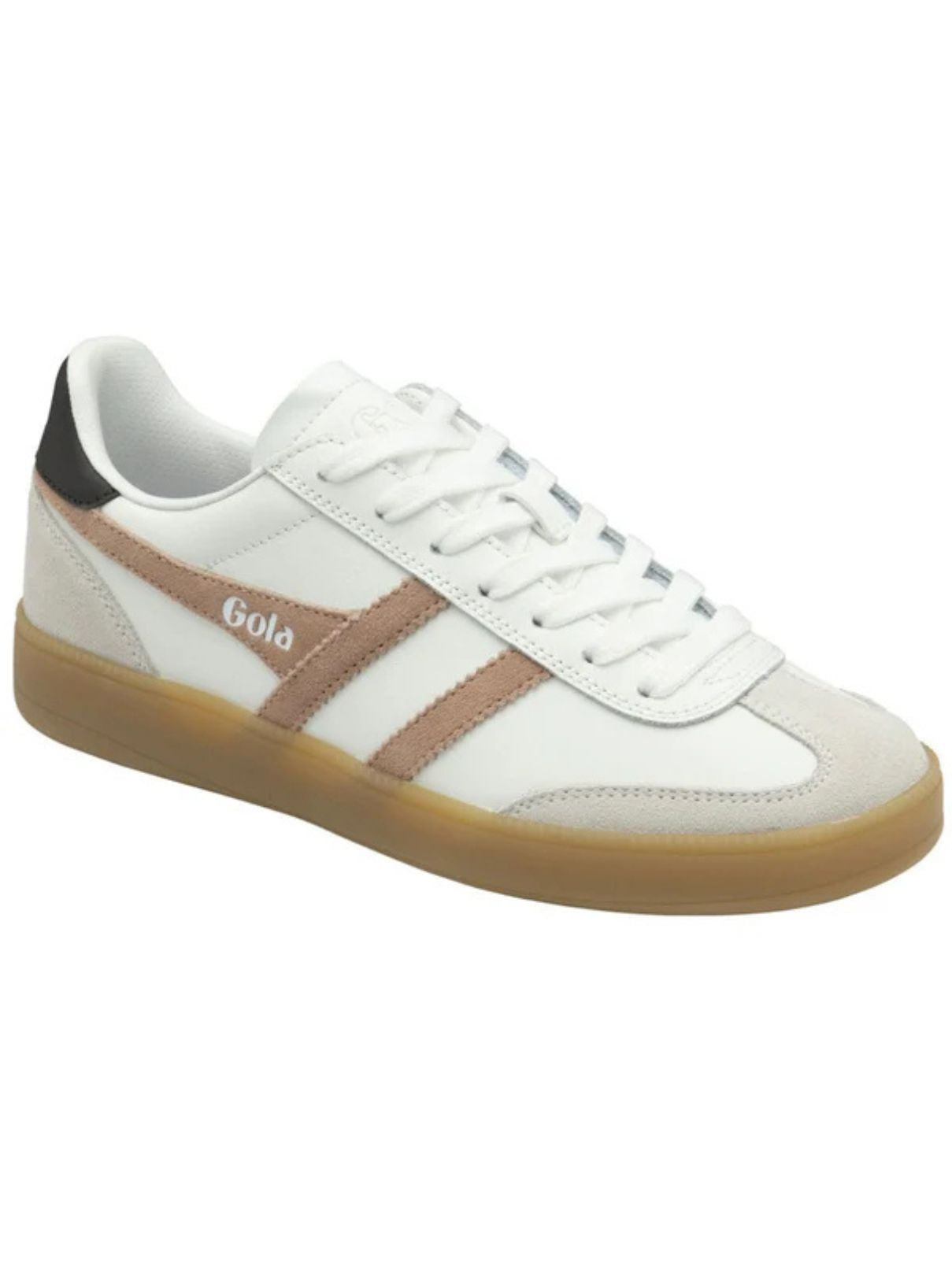Gola Viper Leather Sneakers in White/Cameo/Dk Brown/Gum