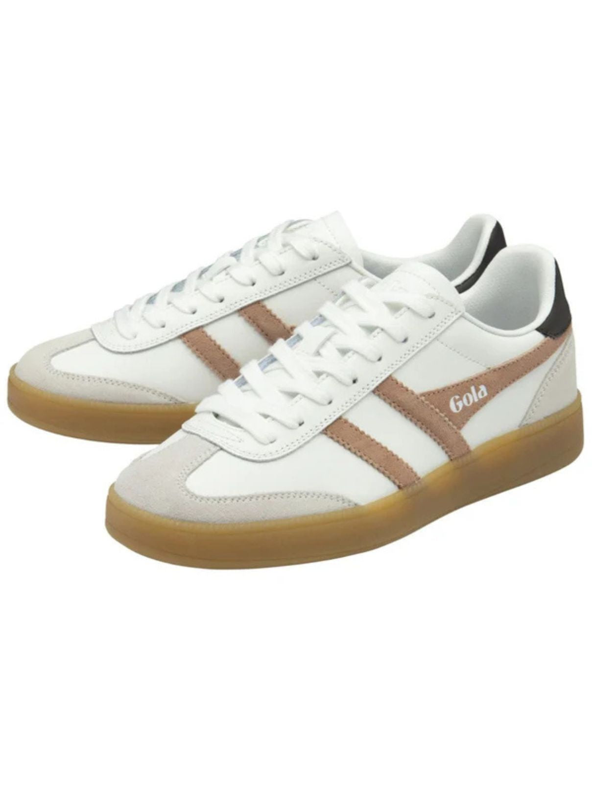 Gola Viper Leather Sneakers in White/Cameo/Dk Brown/Gum
