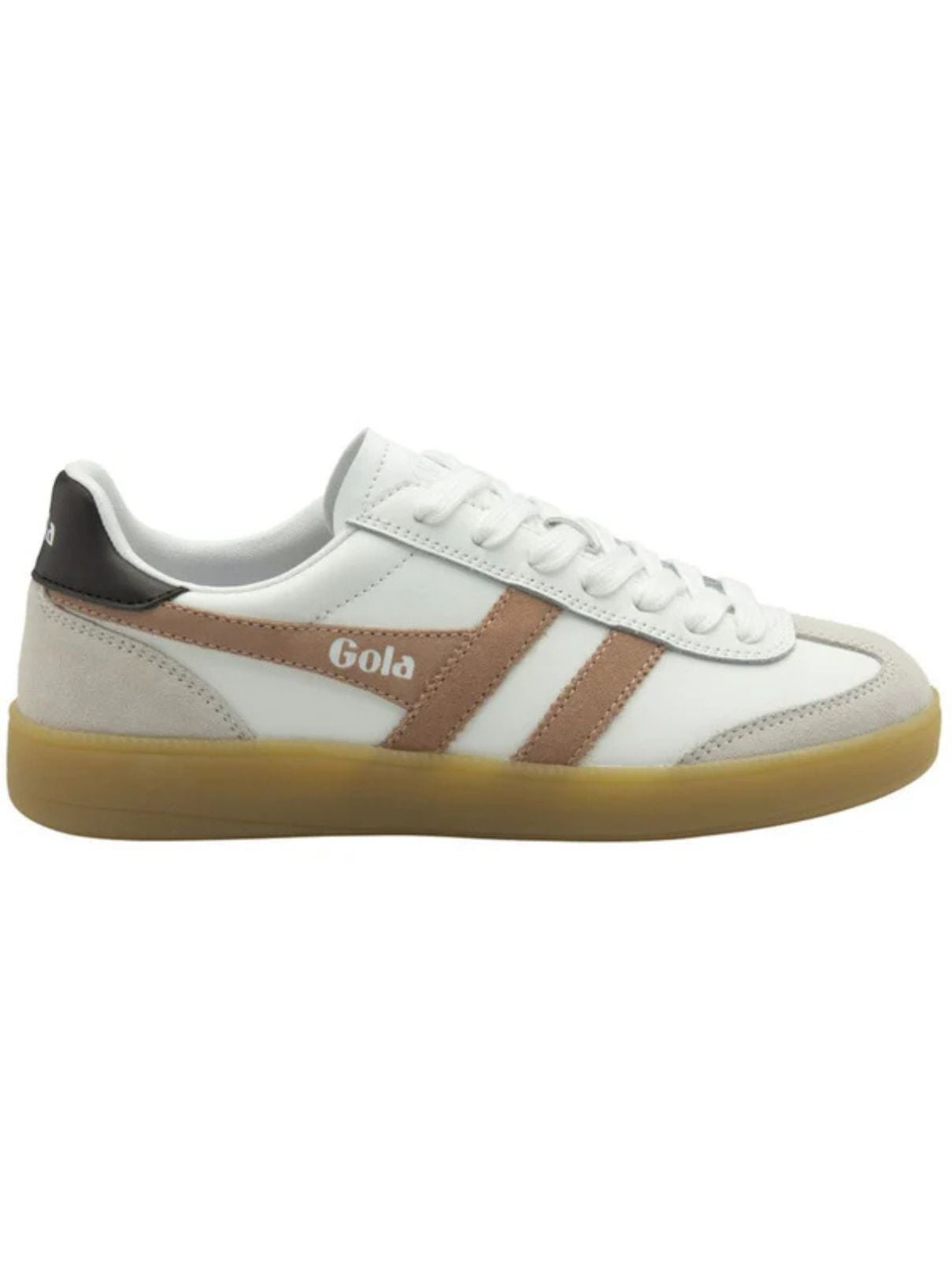 Gola Viper Leather Sneakers in White/Cameo/Dk Brown/Gum