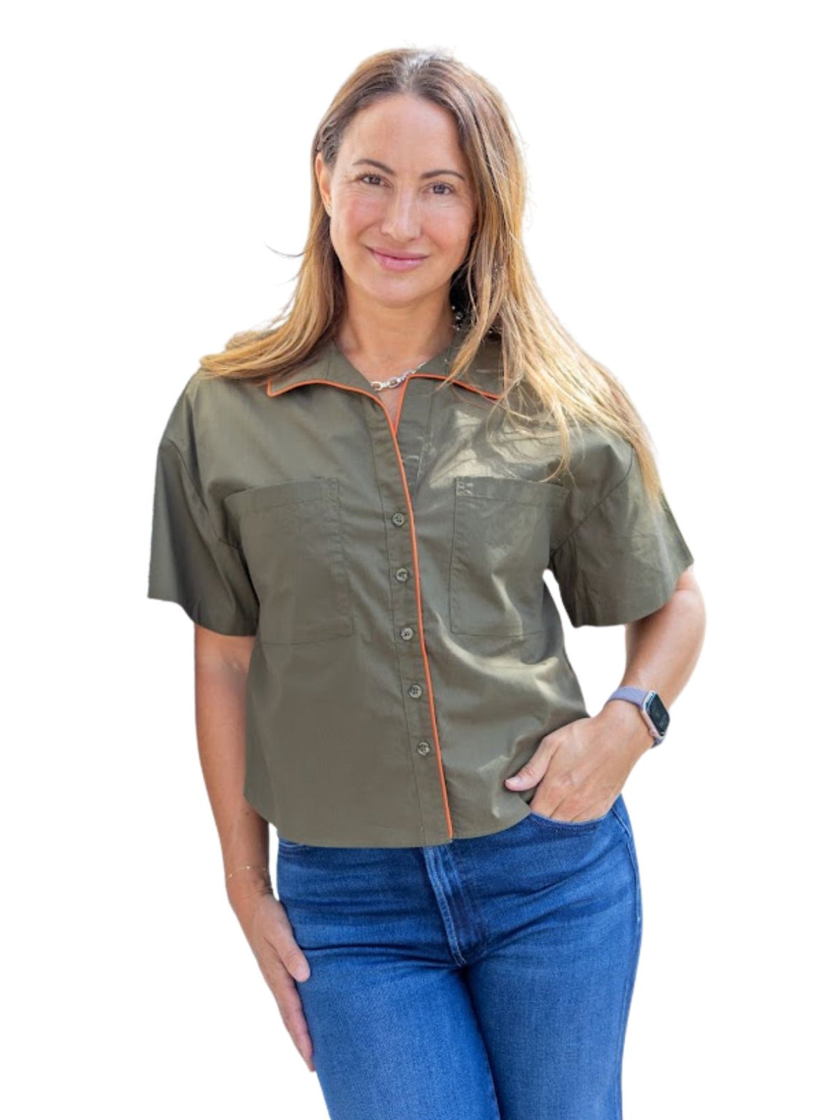 Heidi Houston Piper Short Sleeve Cotton Top in Hunter Green