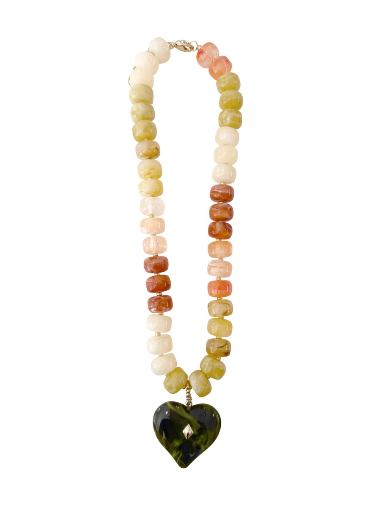 Holden Beaded Necklace with Heart Charm in Pastel