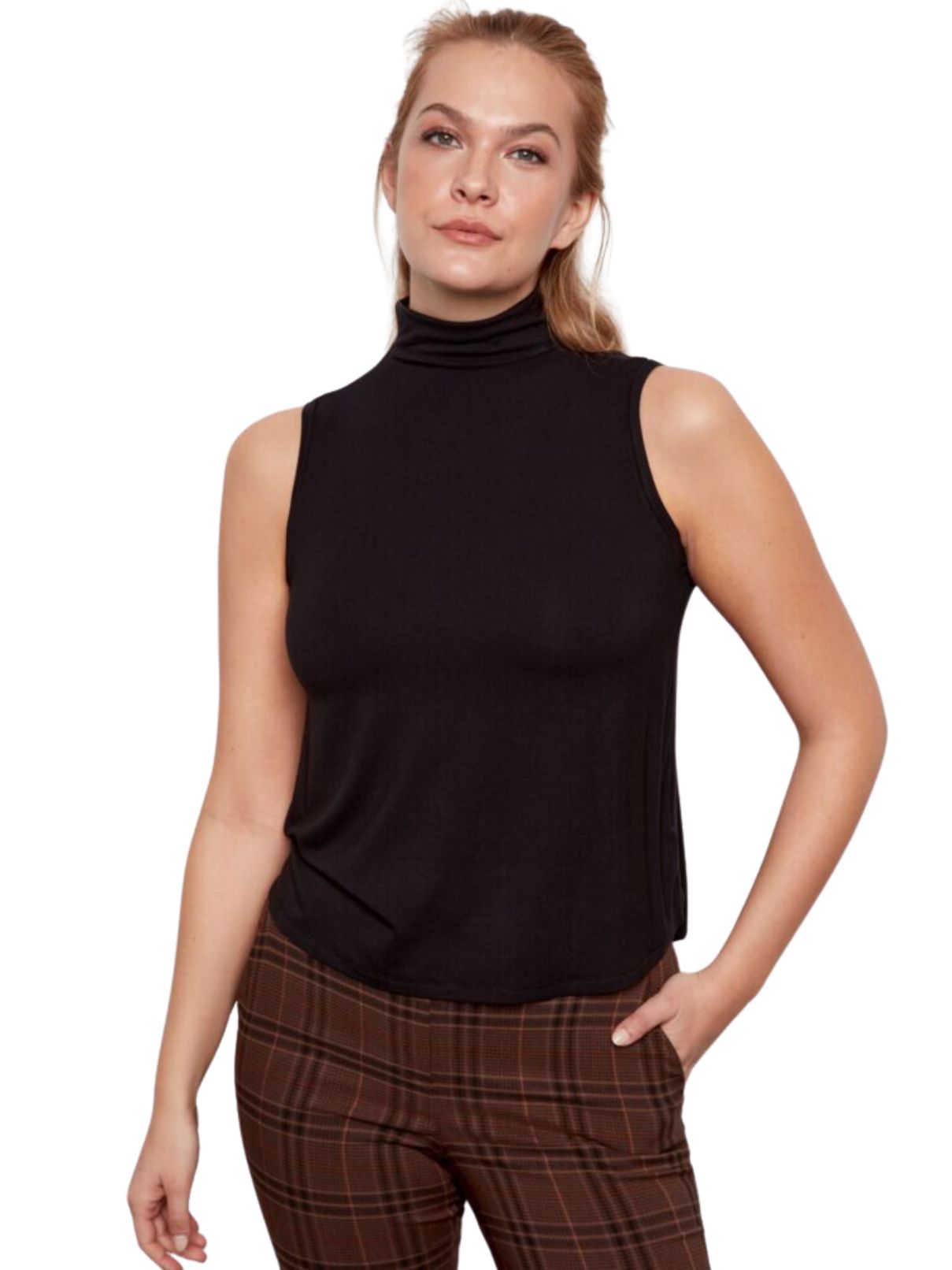 I Love Tyler Madison Kali Jersey Sleeveless Turtleneck in Black