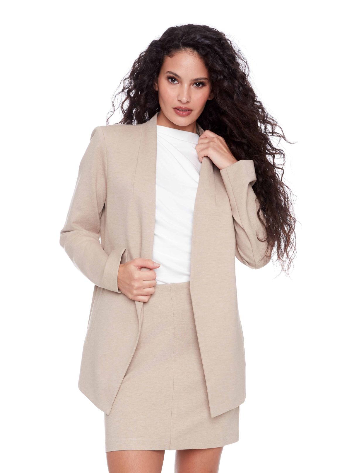 I Love Tyler Madison Nevada Ponte Blazer in Oatmeal