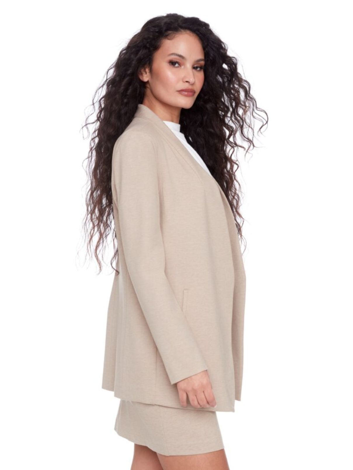 I Love Tyler Madison Nevada Ponte Blazer in Oatmeal