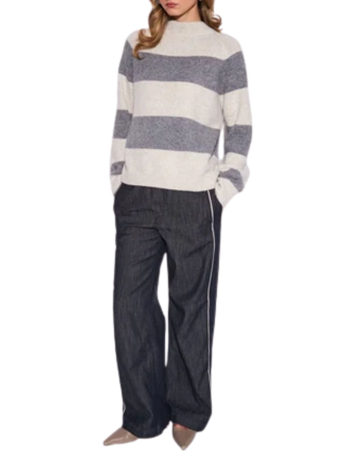 John + Jenn Edison Striped Mockneck Sweater in Pebbled Stripe