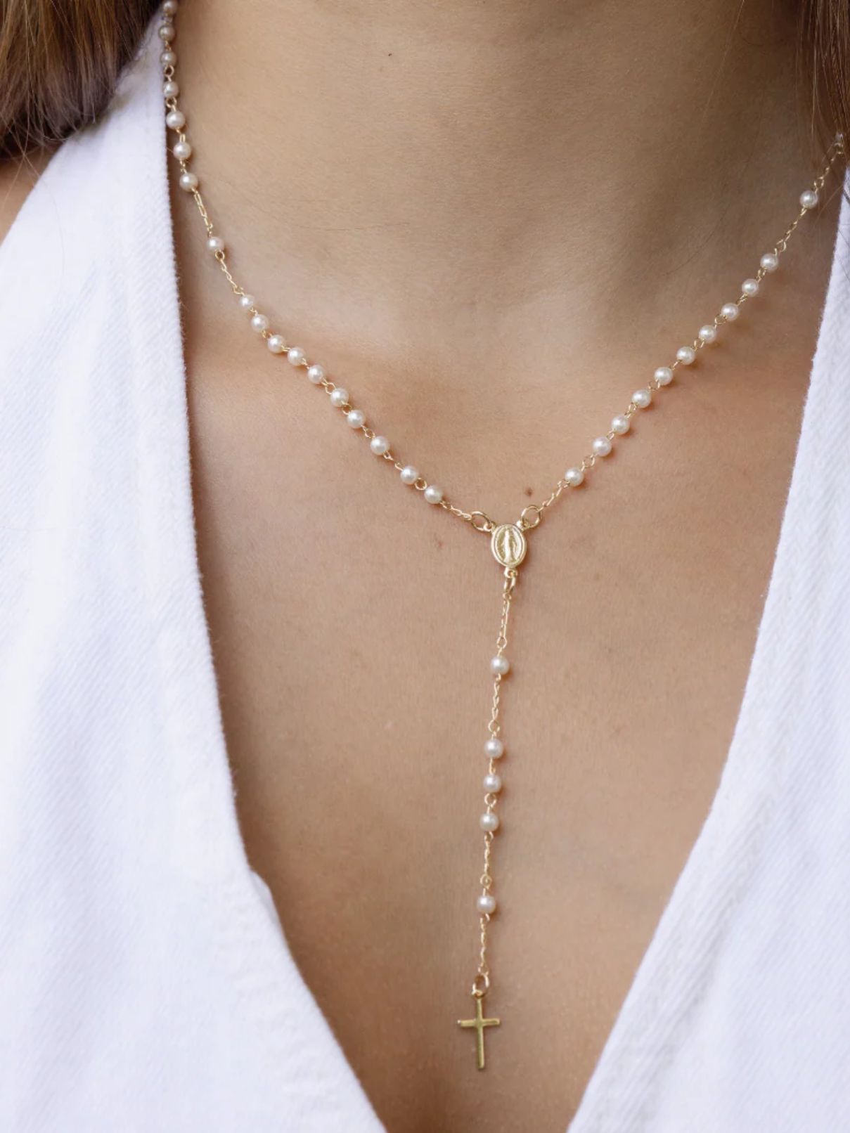 Joy Dravecky Pearl Rosary Necklace