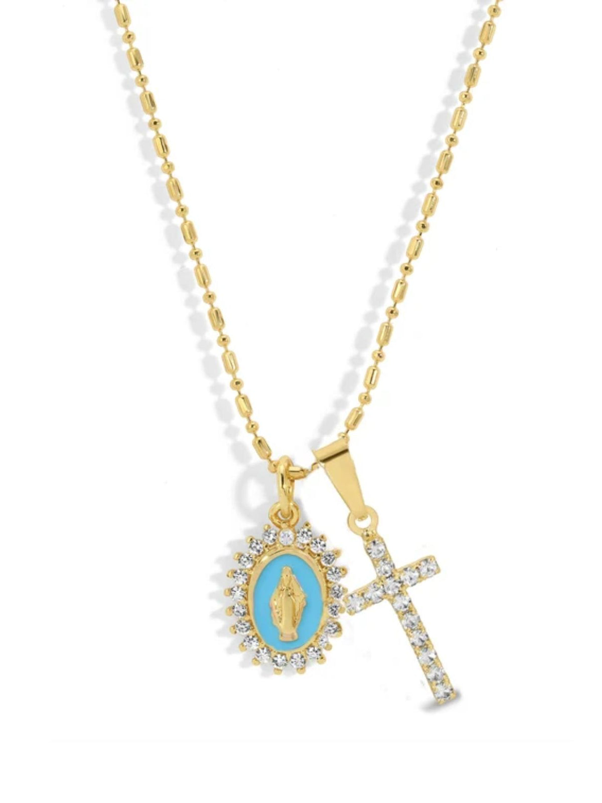 Joy Dravecky Virgin Maria Multi-Charm Necklace in Aqua