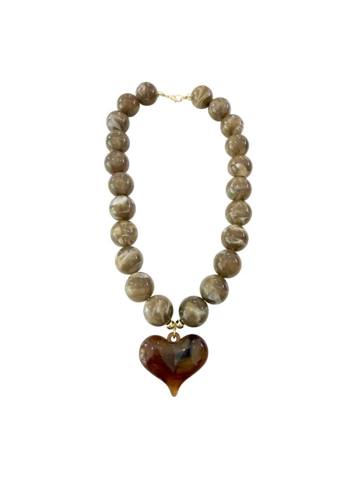 Kaiden Chunky Beaded Necklace with Heart Charm in Mocha