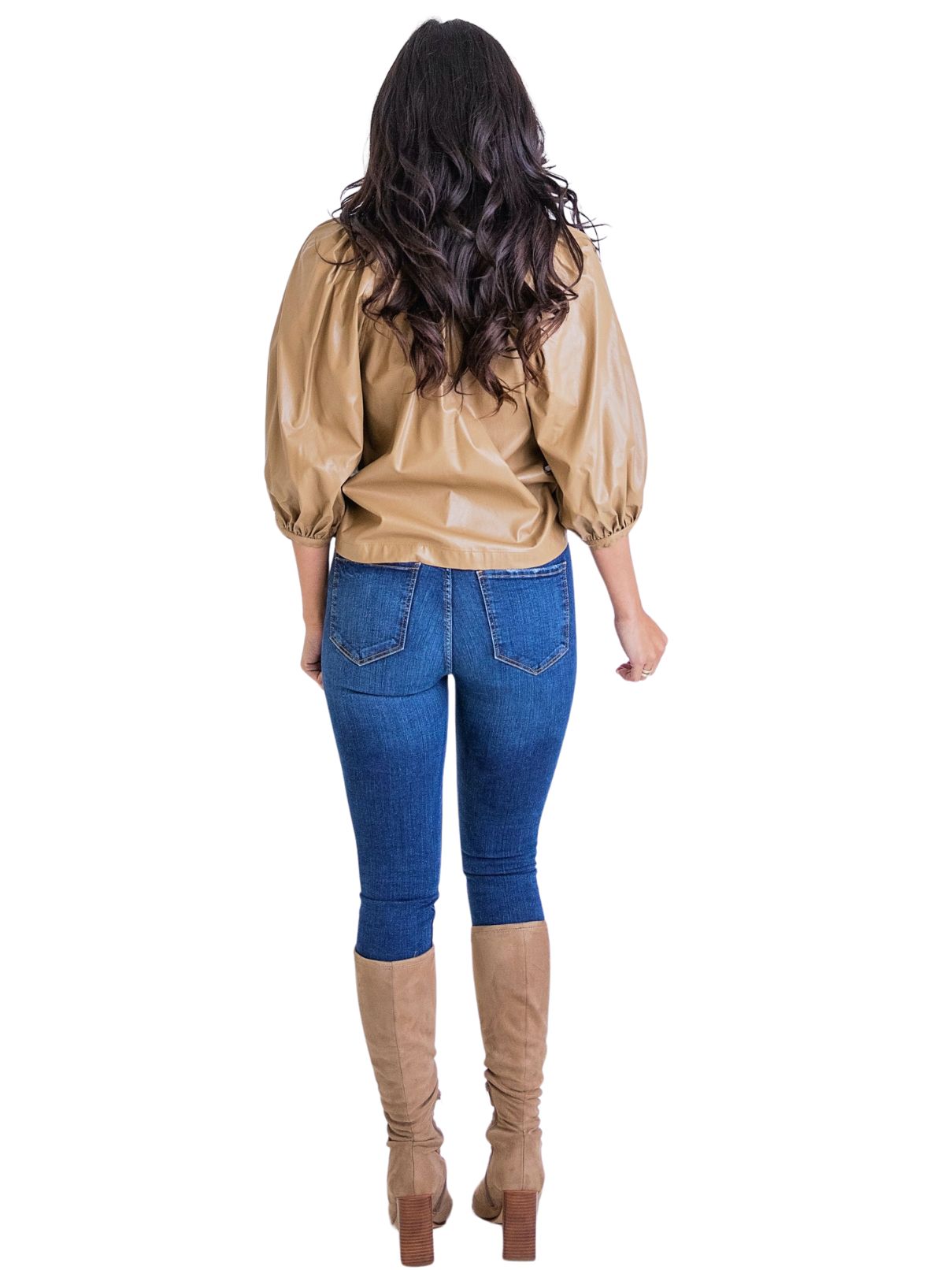Karlie Pleather Button Up in Truffle