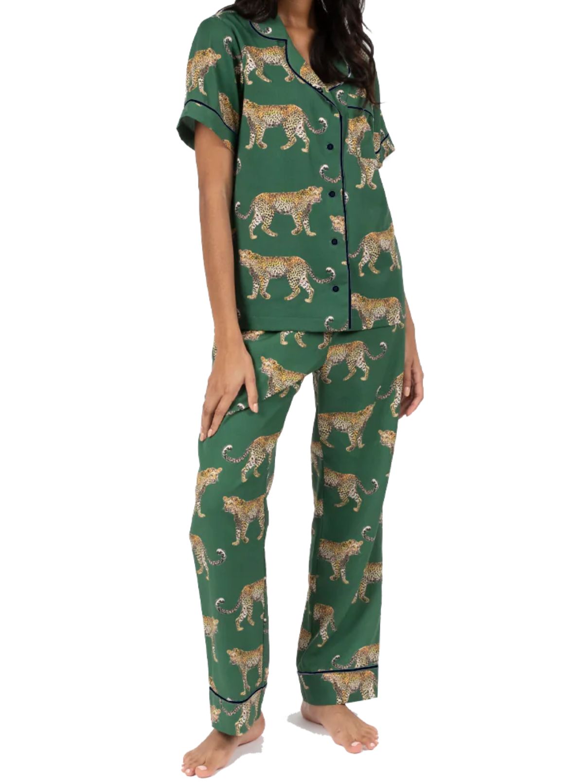 Katie Kime Cheetah PJ Set in Green