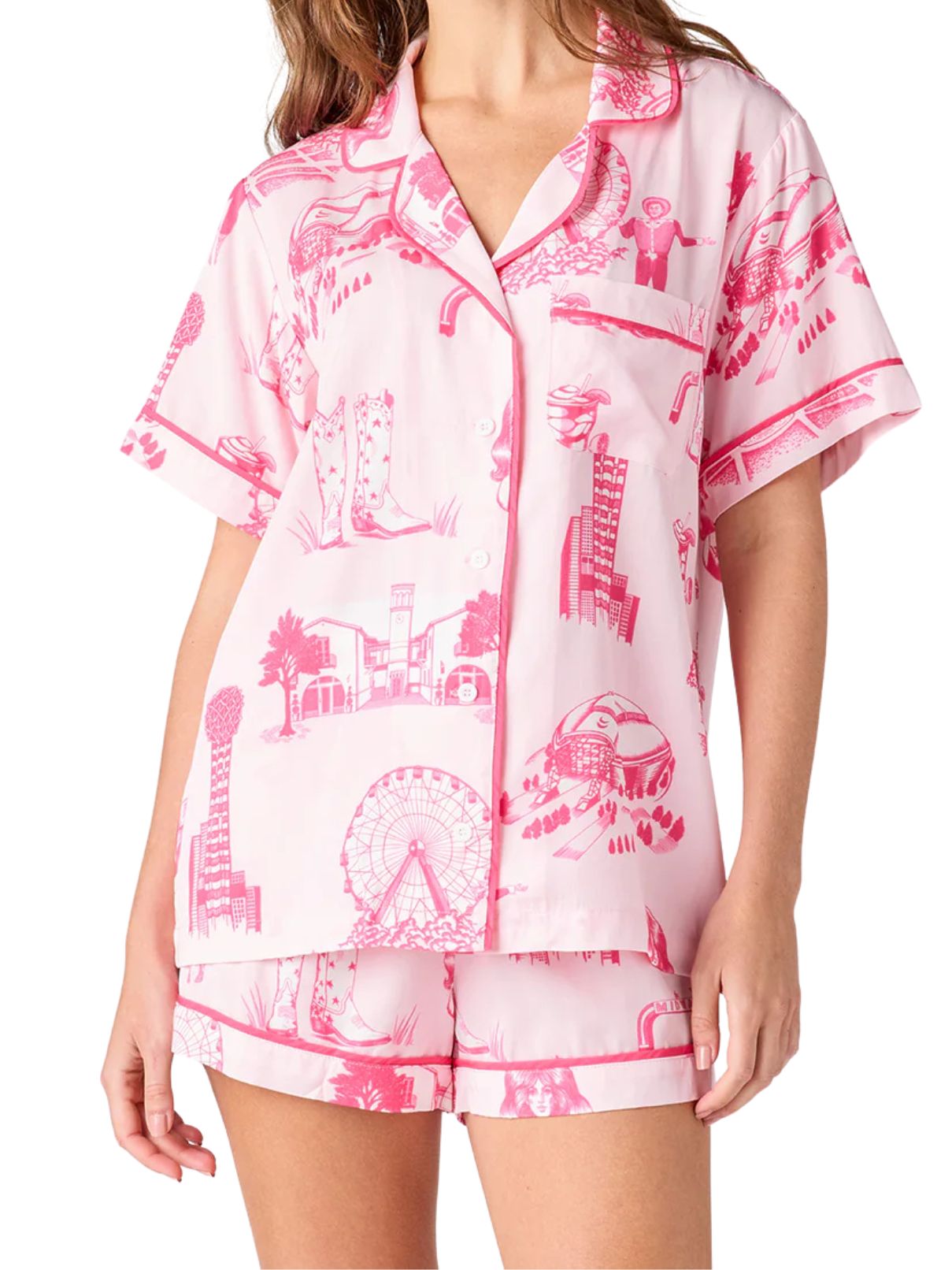 Katie Kime Dallas Toile PJ Short Set in Lt Pink/Pink