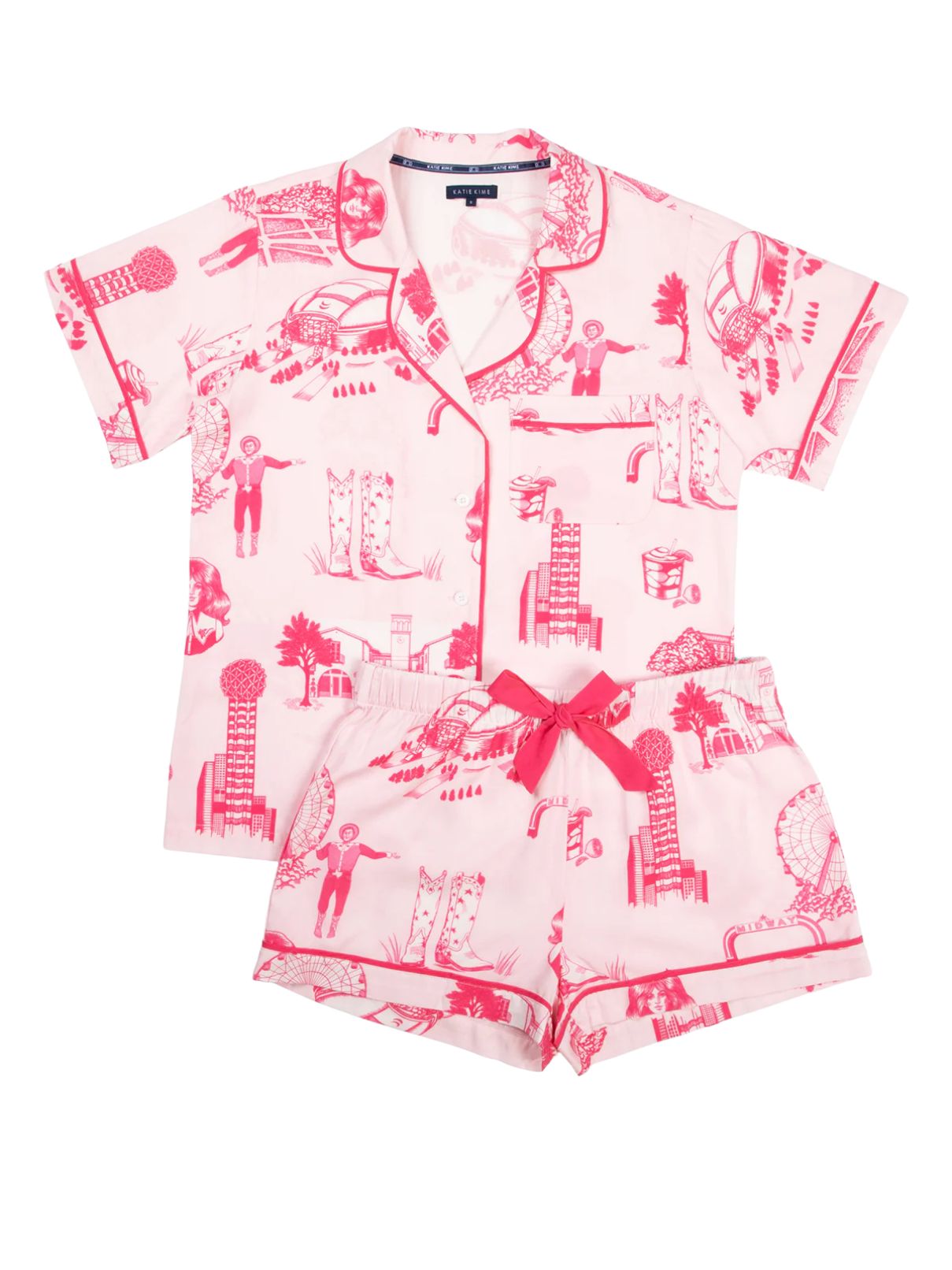Katie Kime Dallas Toile PJ Short Set in Lt Pink/Pink
