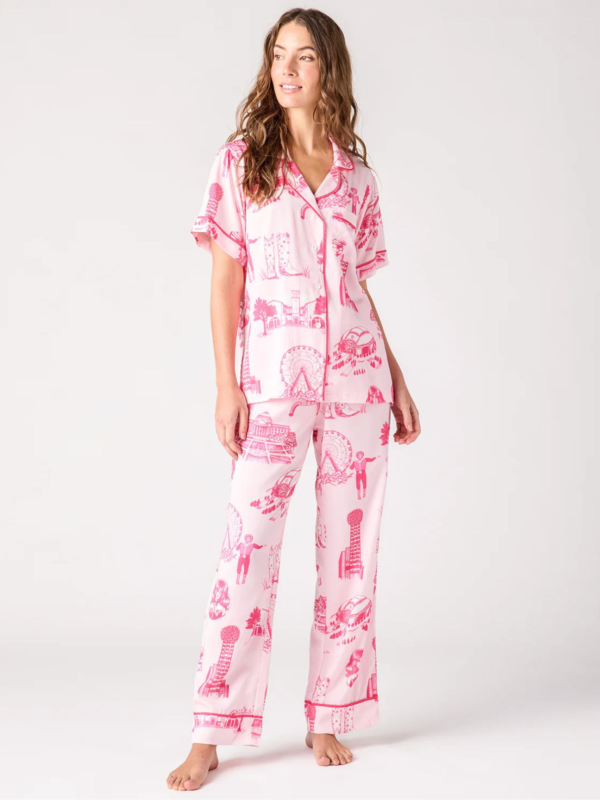 Katie Kime Dallas Toile Pajama Set in Lt Pink/Pink
