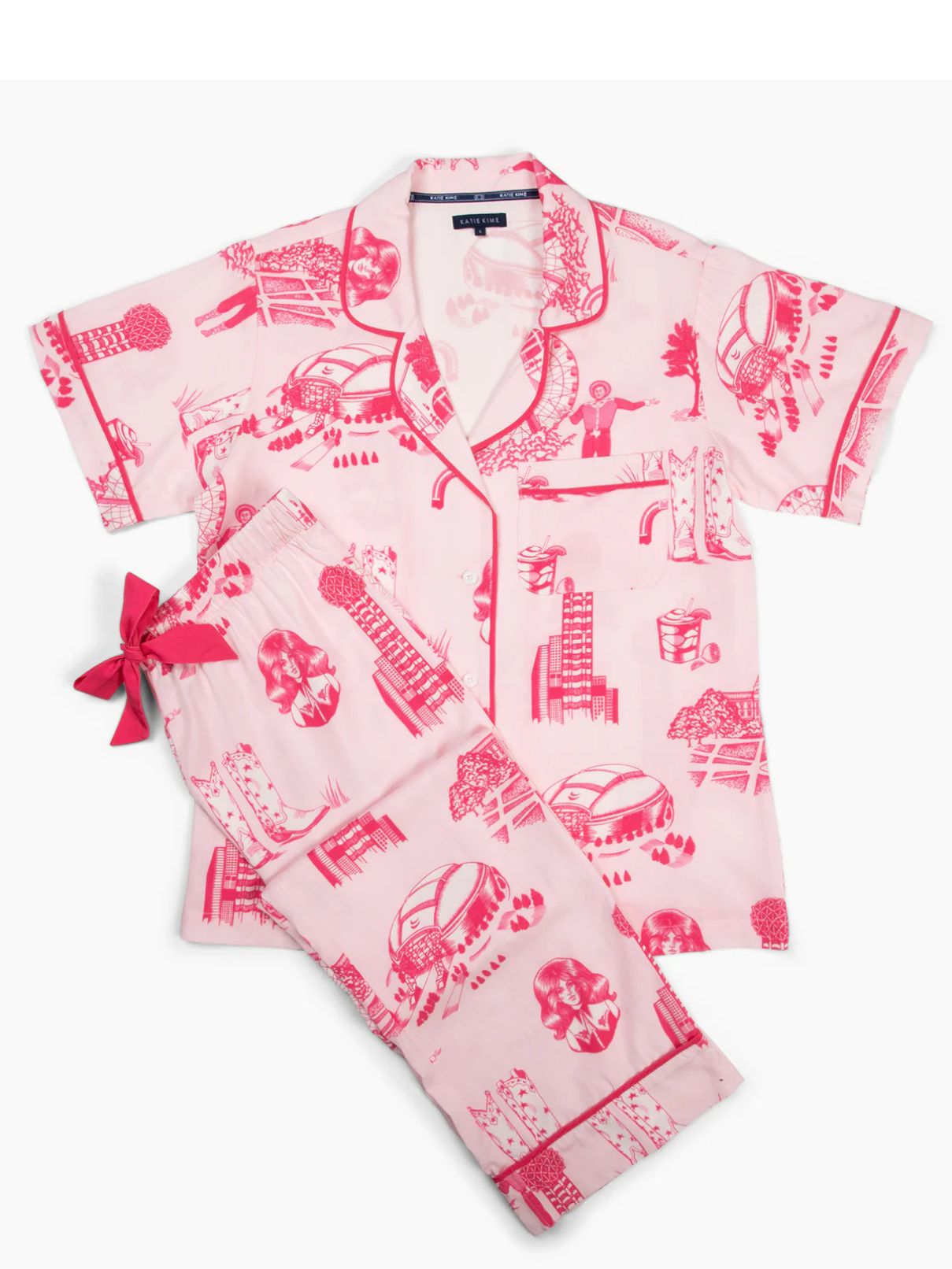 Katie Kime Dallas Toile Pajama Set in Lt Pink/Pink