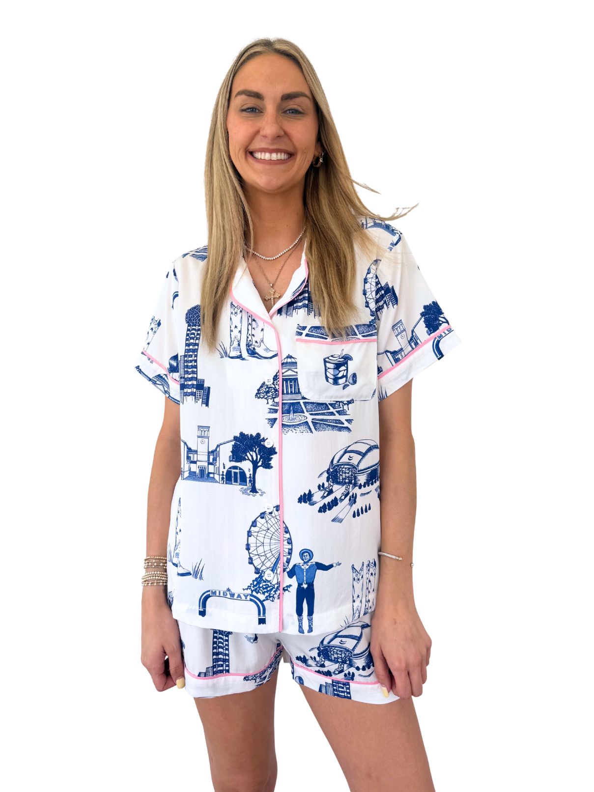 Katie Kime Dallas Toile Pajama Set in Navy