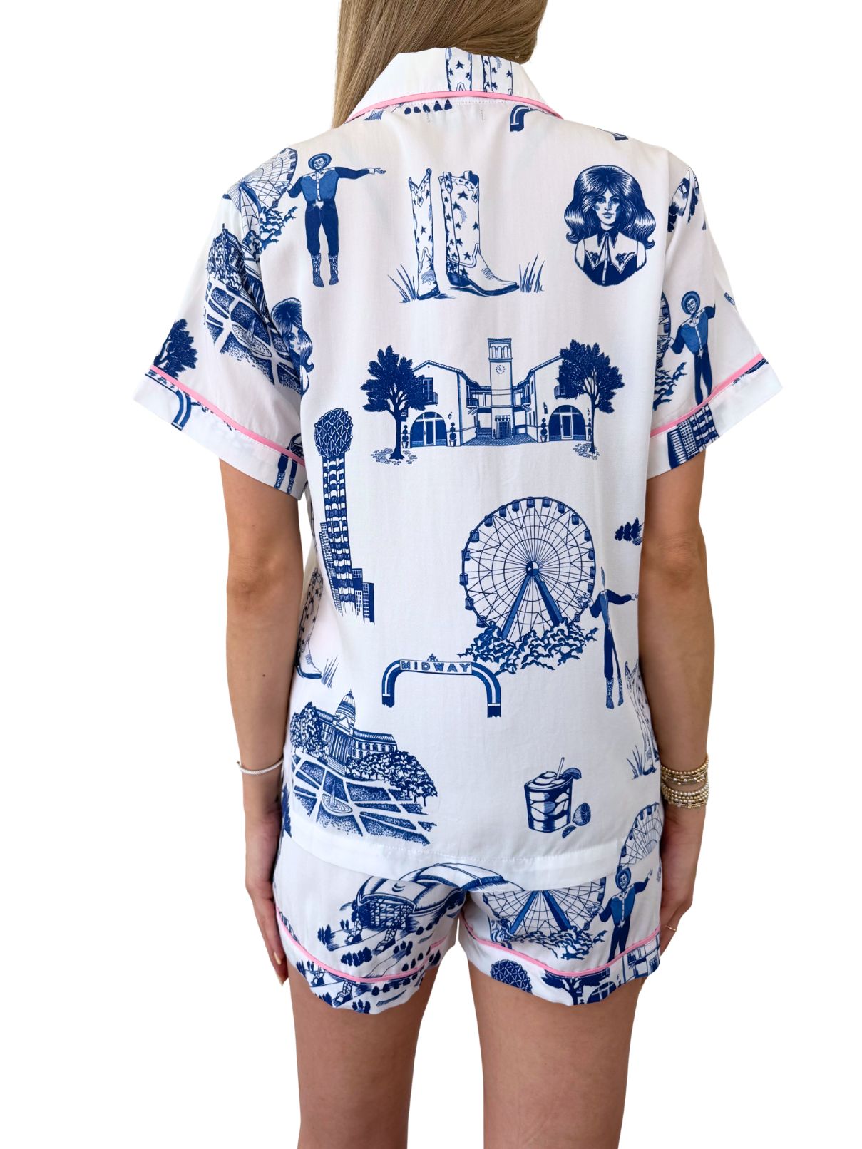 Katie Kime Dallas Toile Pajama Set in Navy
