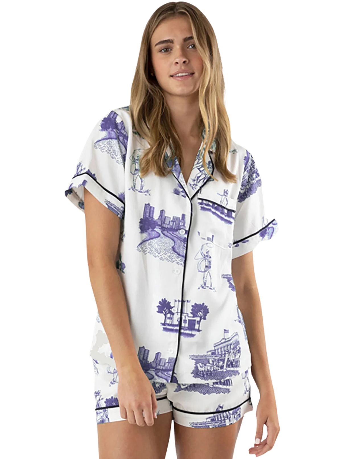 Katie Kime Fort Worth Toile PJ Short Set in Purple