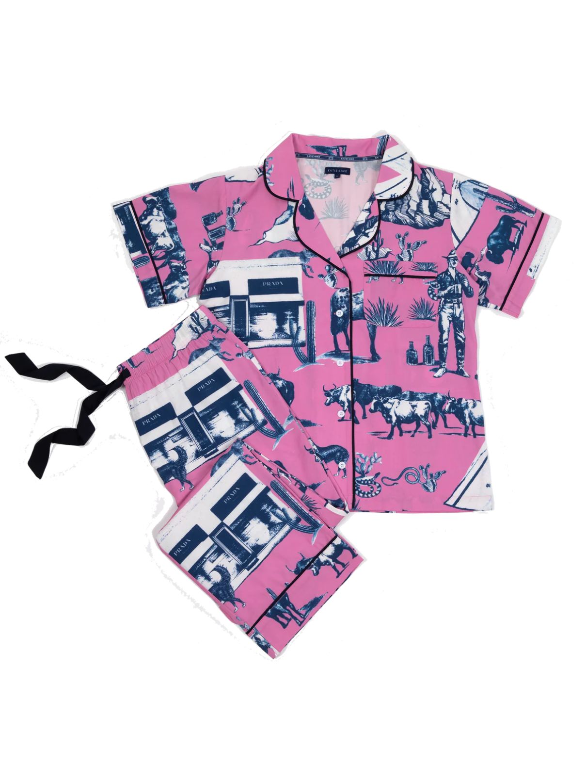 Katie Kime Marfa Toile PJ Set in Pink/Navy