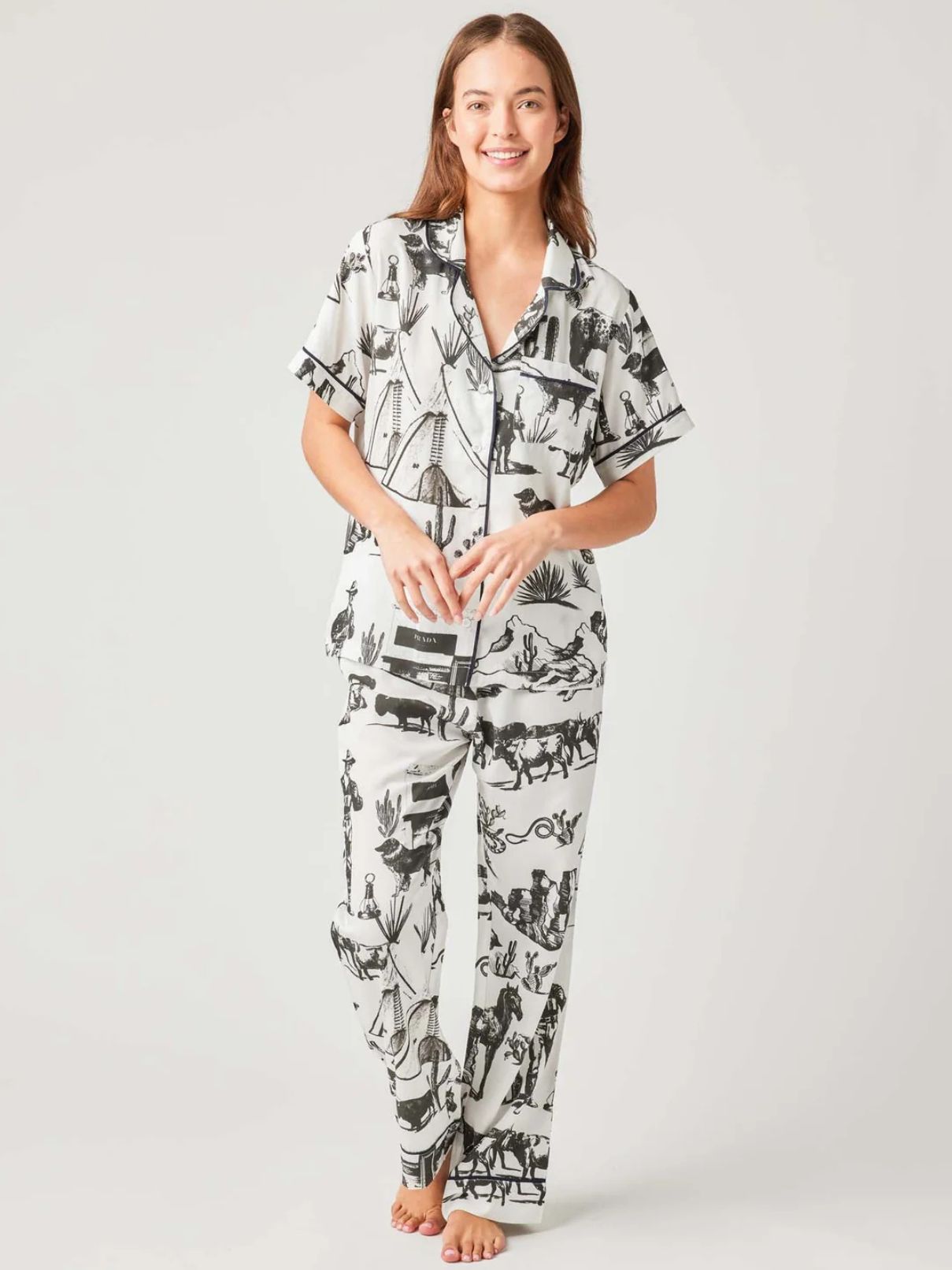 Katie Kime Marfa Toile Pajama Set in Black