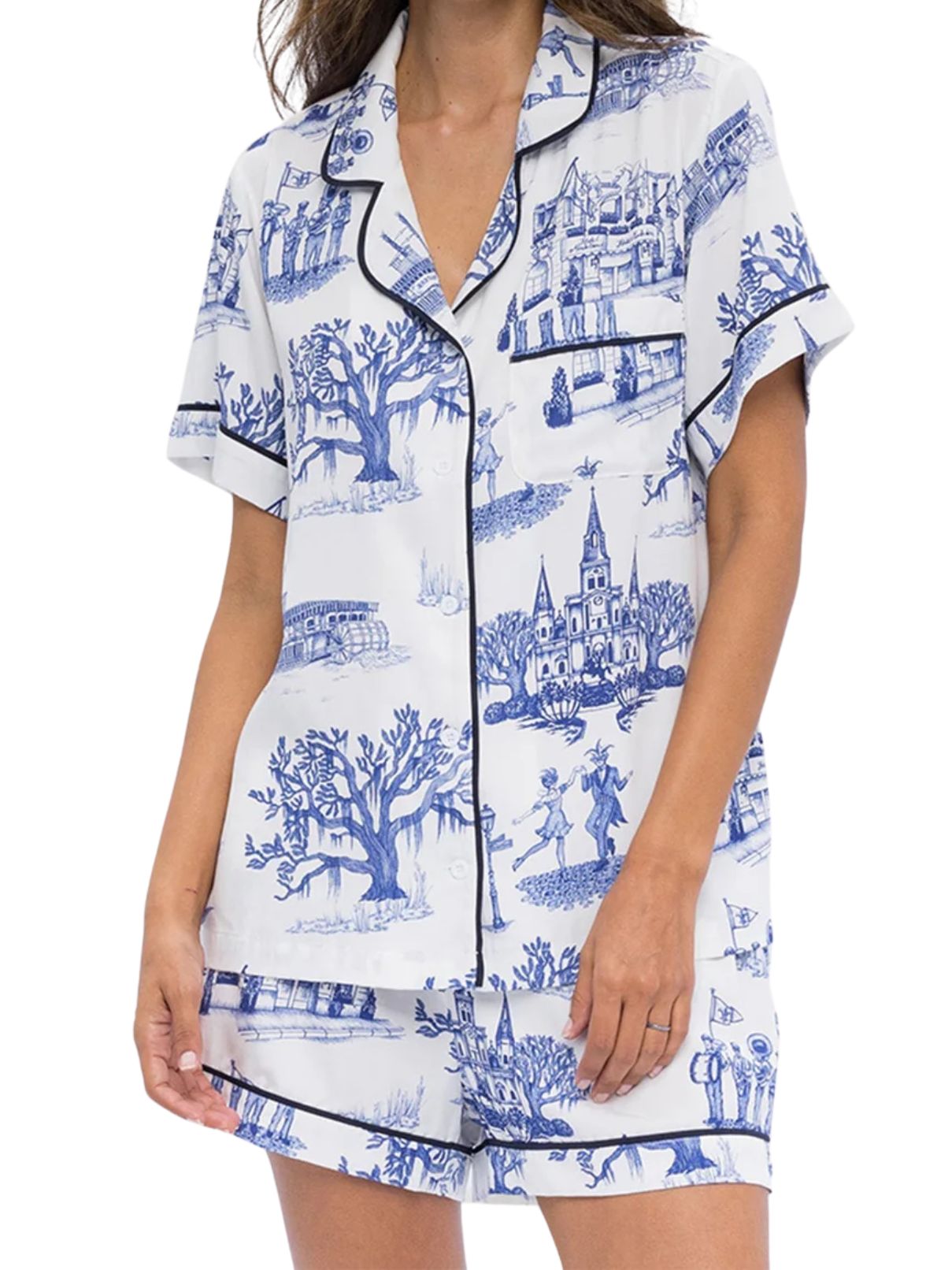 Katie Kime New Orleans Toile PJ Short Set in Navy