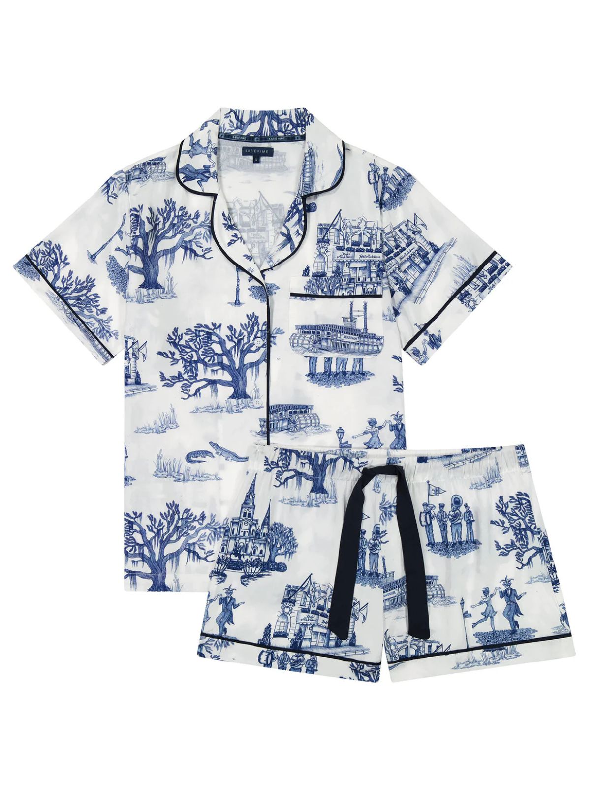 Katie Kime New Orleans Toile PJ Short Set in Navy