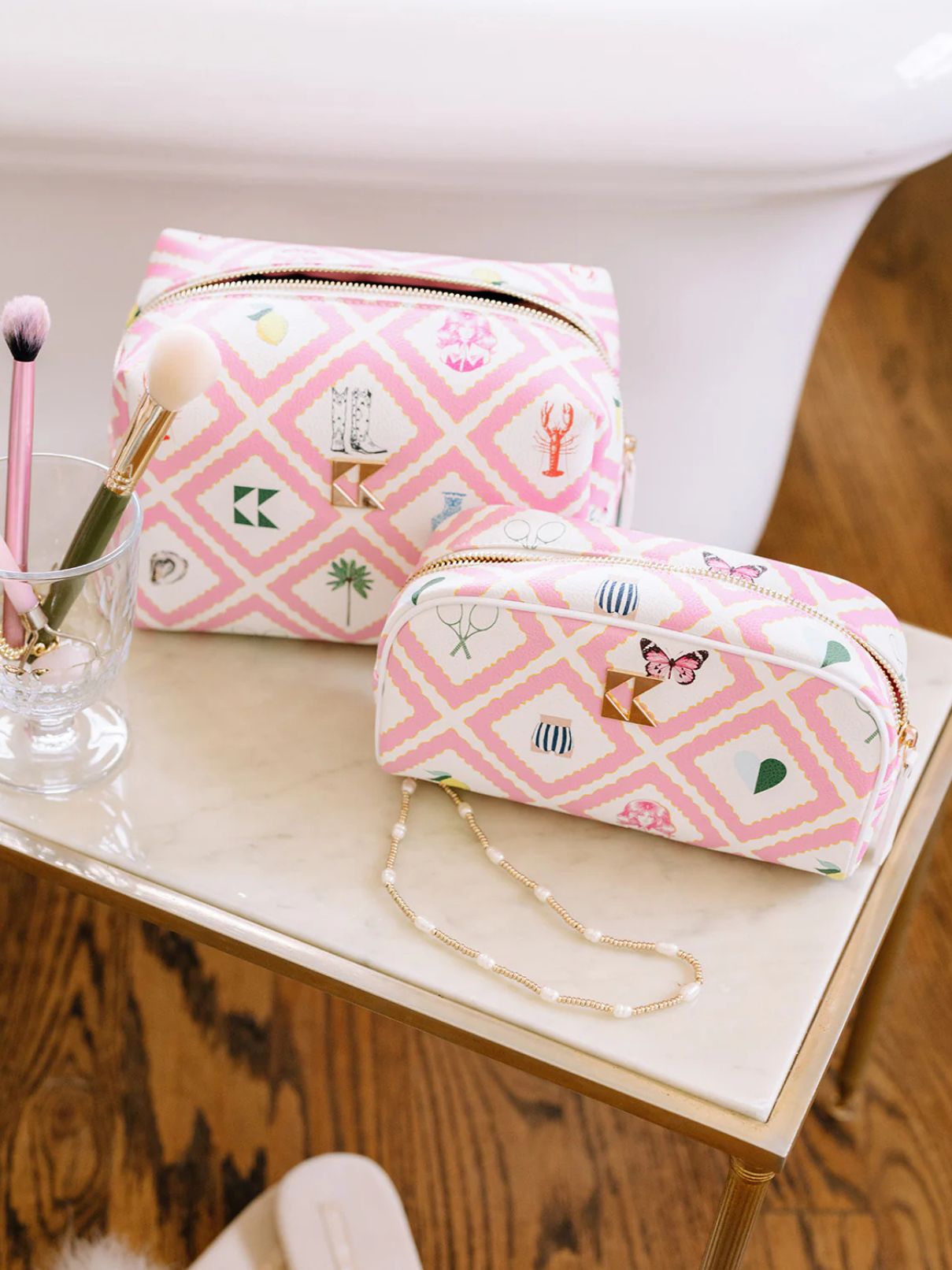 Katie Kime Story Classic Accessory Bag in Pink