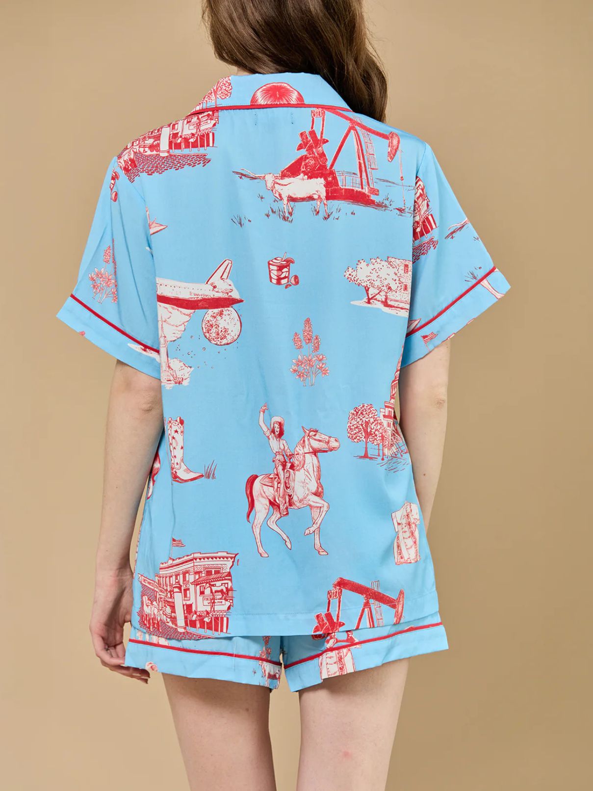 Katie Kime Texas Pajama Short Set Blue Red