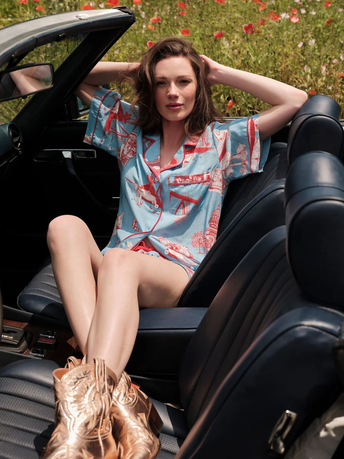 Katie Kime Texas Pajama Short Set Blue Red