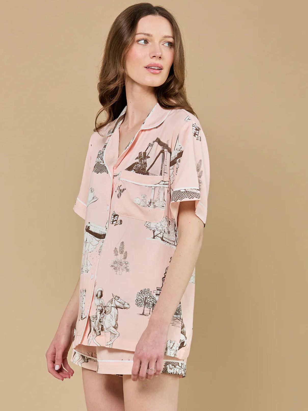 Katie Kime Texas Pajama Short Set Pink Brown