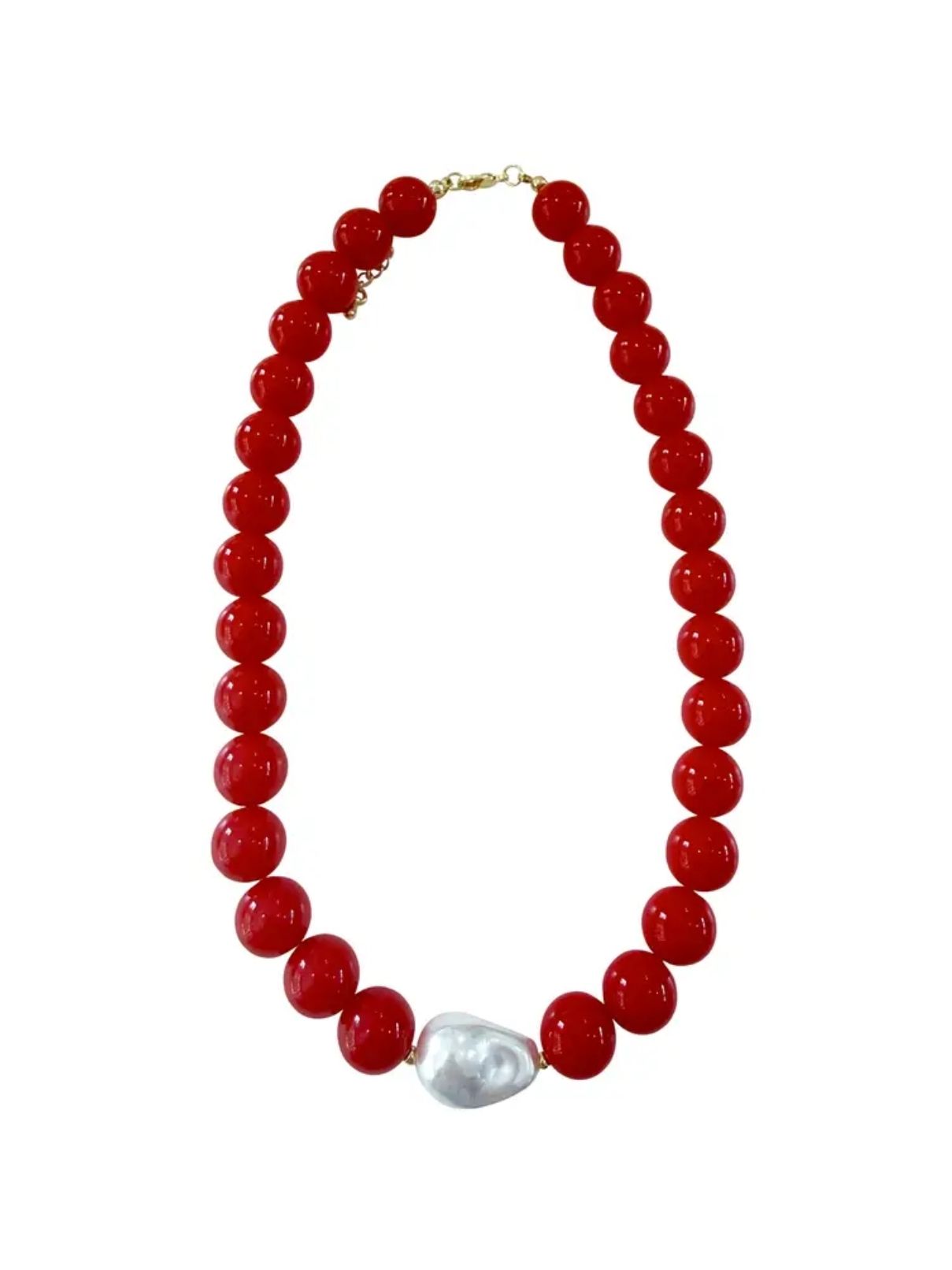 Kira Beaded Necklace with Pearl Accent – Red