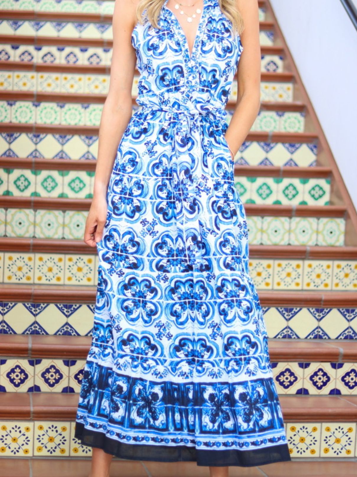 Lola Australia Sapphire Maxi Dress in Margaret Navy