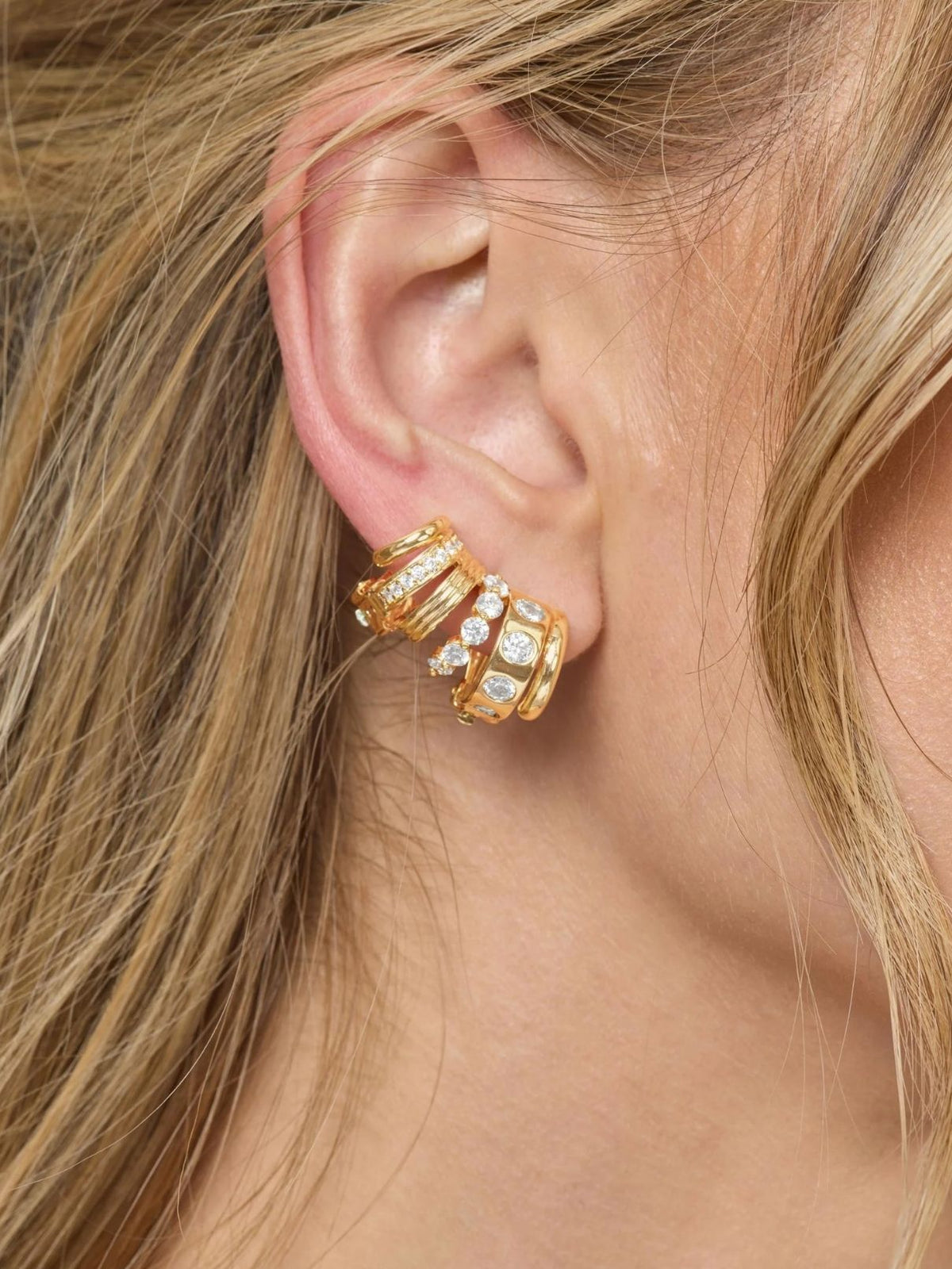 Melinda Maria Ashley Venice Ear Crawler Earrings in Gold/White Diamondettes