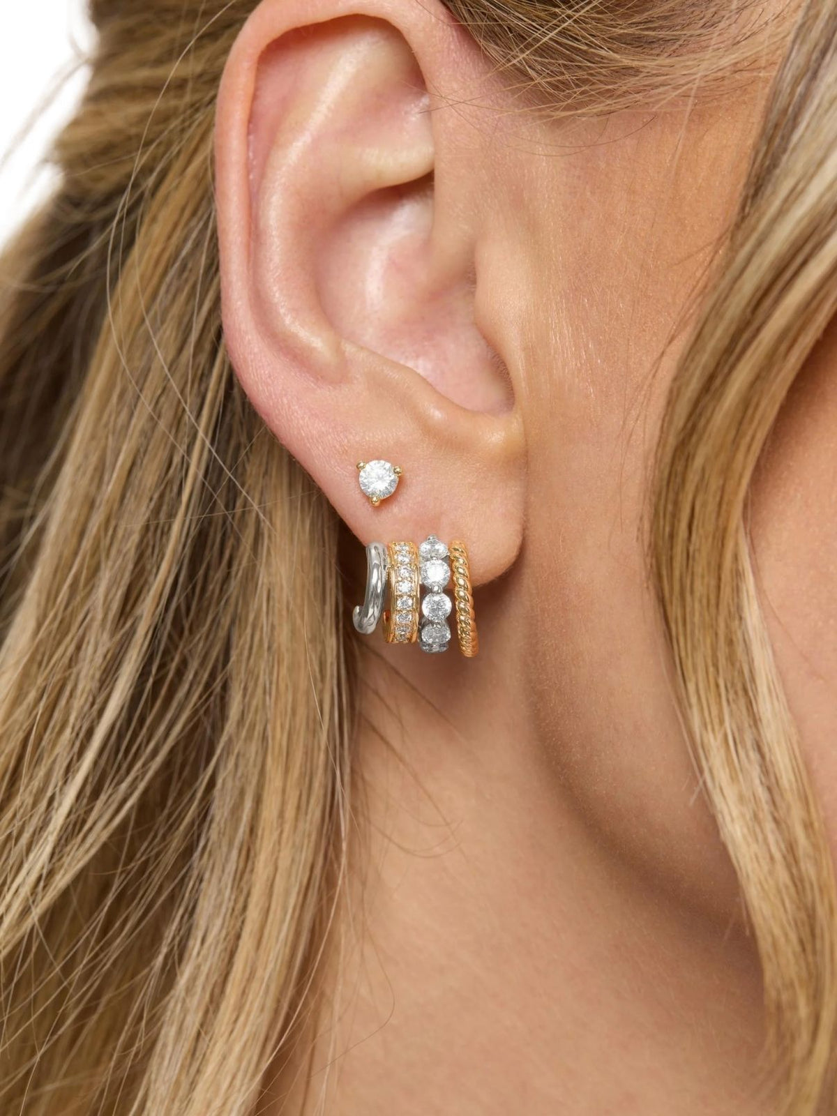 Melinda Maria Ashley Venice Earrings in Mixed Metal/White Diamondettes