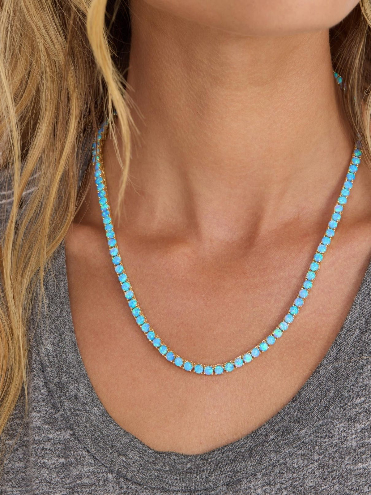 Melinda Maria Grand Heiress Tennis Necklace 4mm in Gold/Blue Opal – 18"