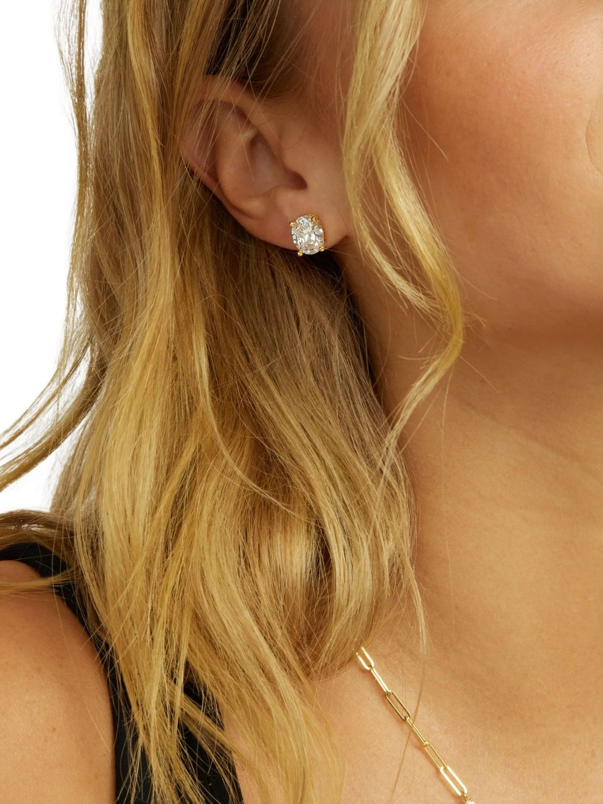 Melinda Maria Hello Gorgeous Stud Earrings in Gold/White Diamondettes