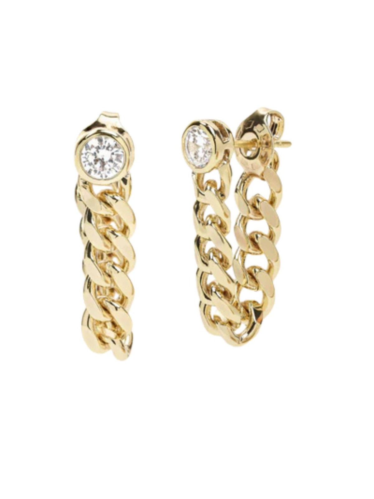 Melinda Maria Julian 5mm Soft Chain Hoop Earrings in Gold/White Diamondettes