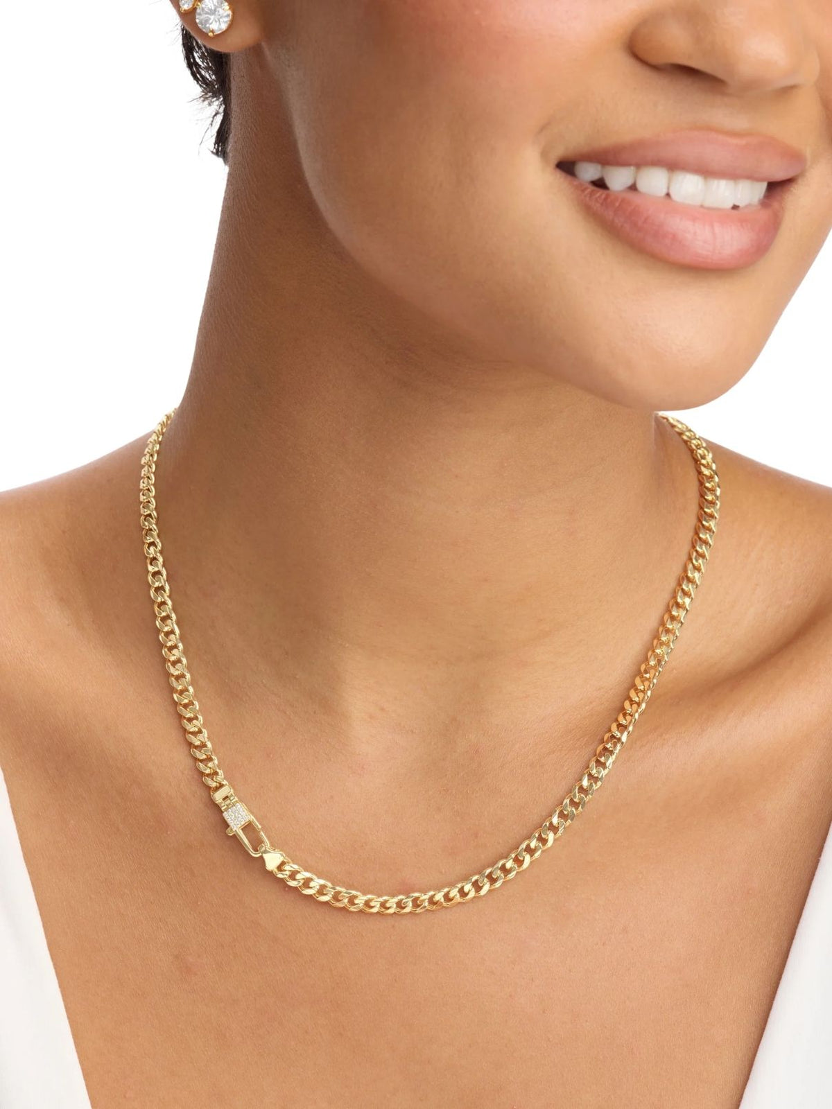 Melinda Maria Julian Pavé Lock Necklace 5mm in Gold/White Diamondettes