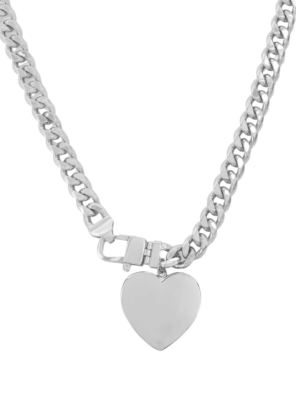Melinda Maria Julian XL Heart Cuban Chain Necklace 7mm in Silver – 18"