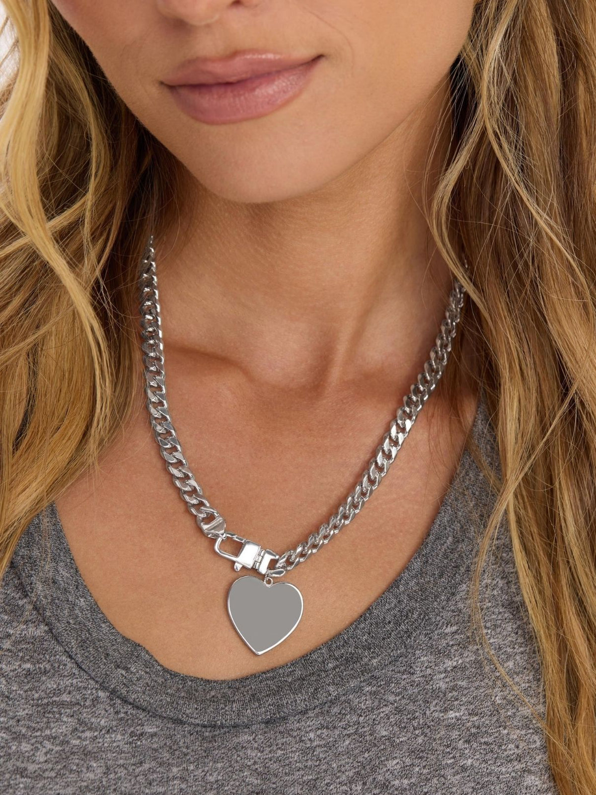 Melinda Maria Julian XL Heart Cuban Chain Necklace 7mm in Silver – 18"