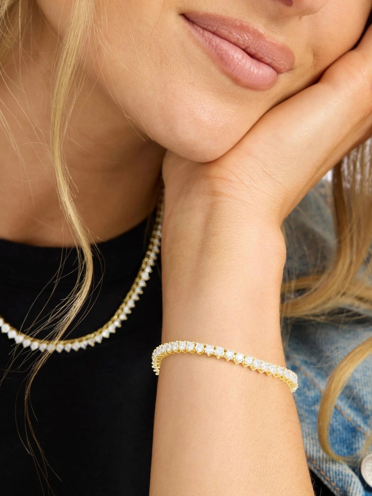 Melinda Maria Not Your Basic Bracelet 3mm in Gold/White Diamondettes