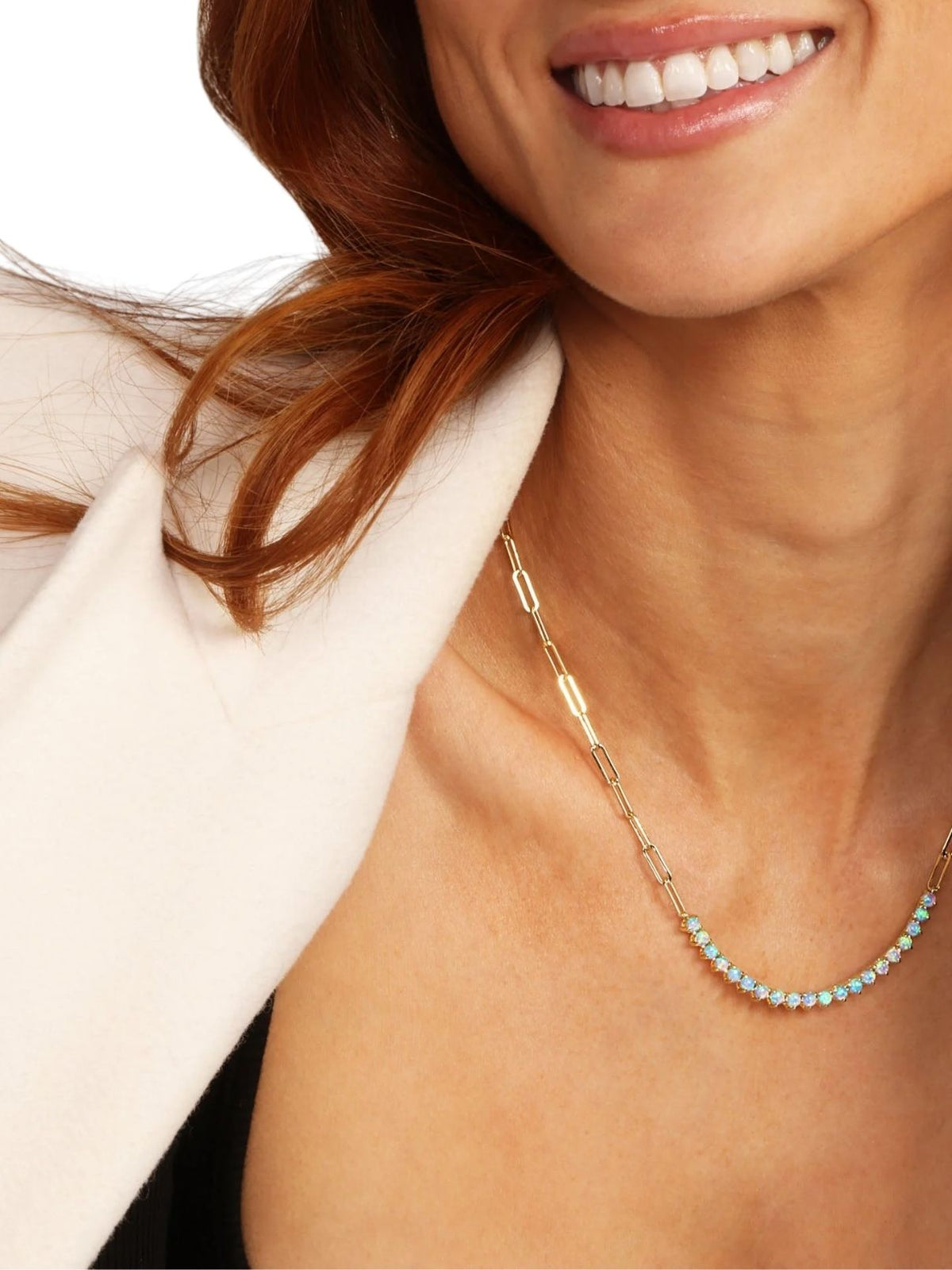 Melinda Maria Not Your Basic Samantha Tennis Necklace in Gold/Blue Opal
