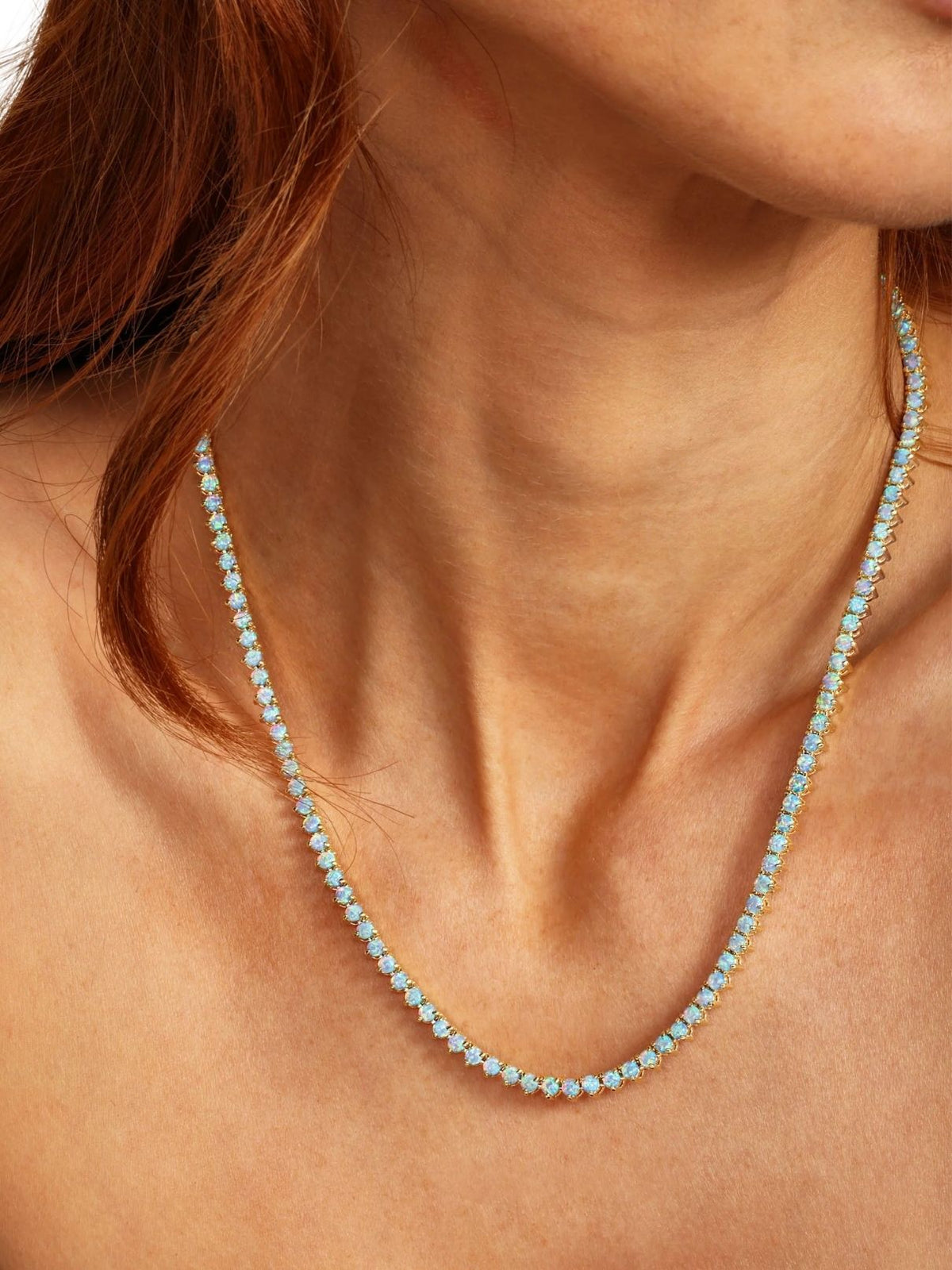 Melinda Maria Not Your Basic Tennis Necklace 3mm in Gold/Blue Opal – 16"