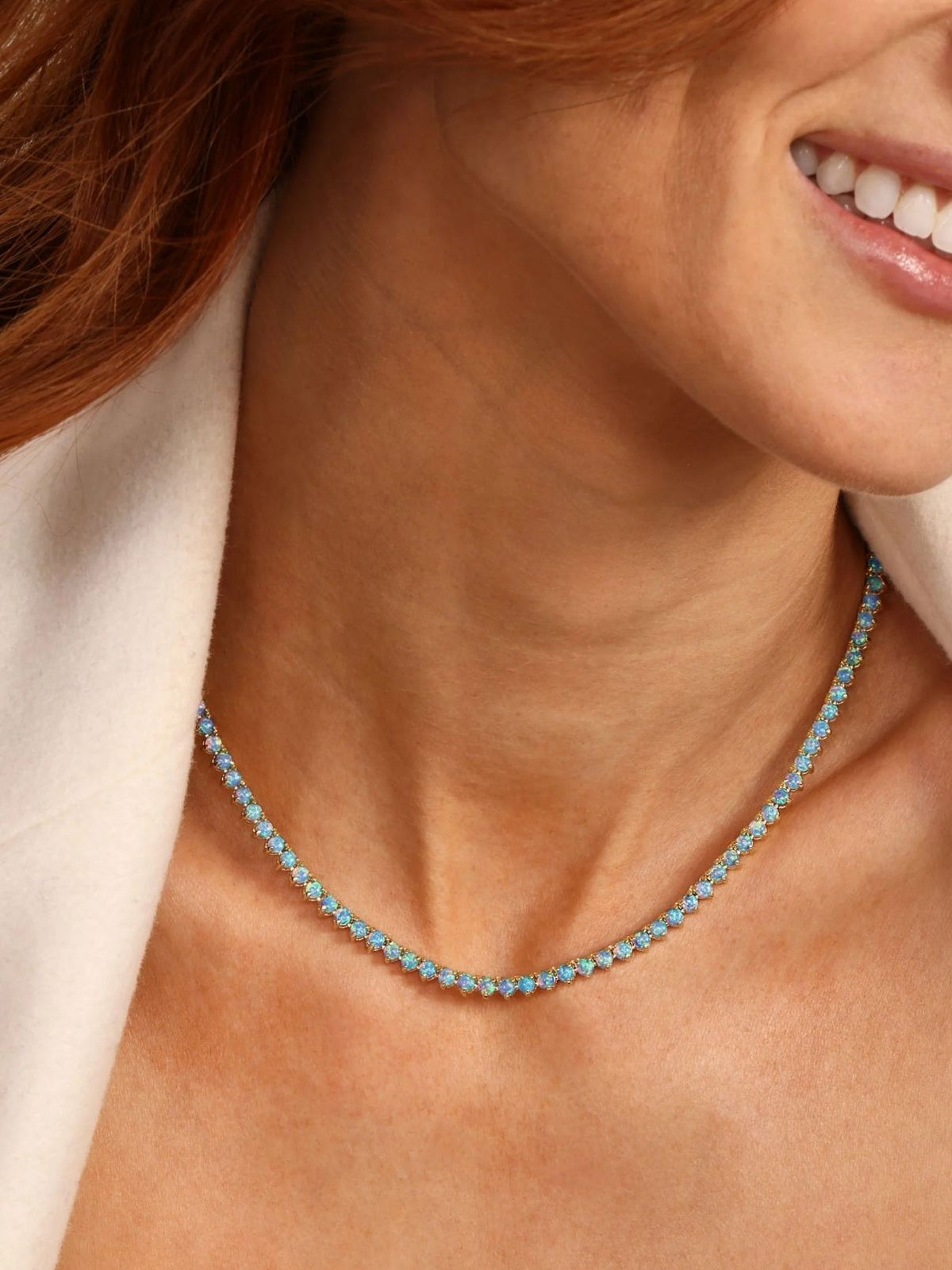 Melinda Maria Not Your Basic Tennis Necklace 3mm in Gold/Blue Opal – 18"