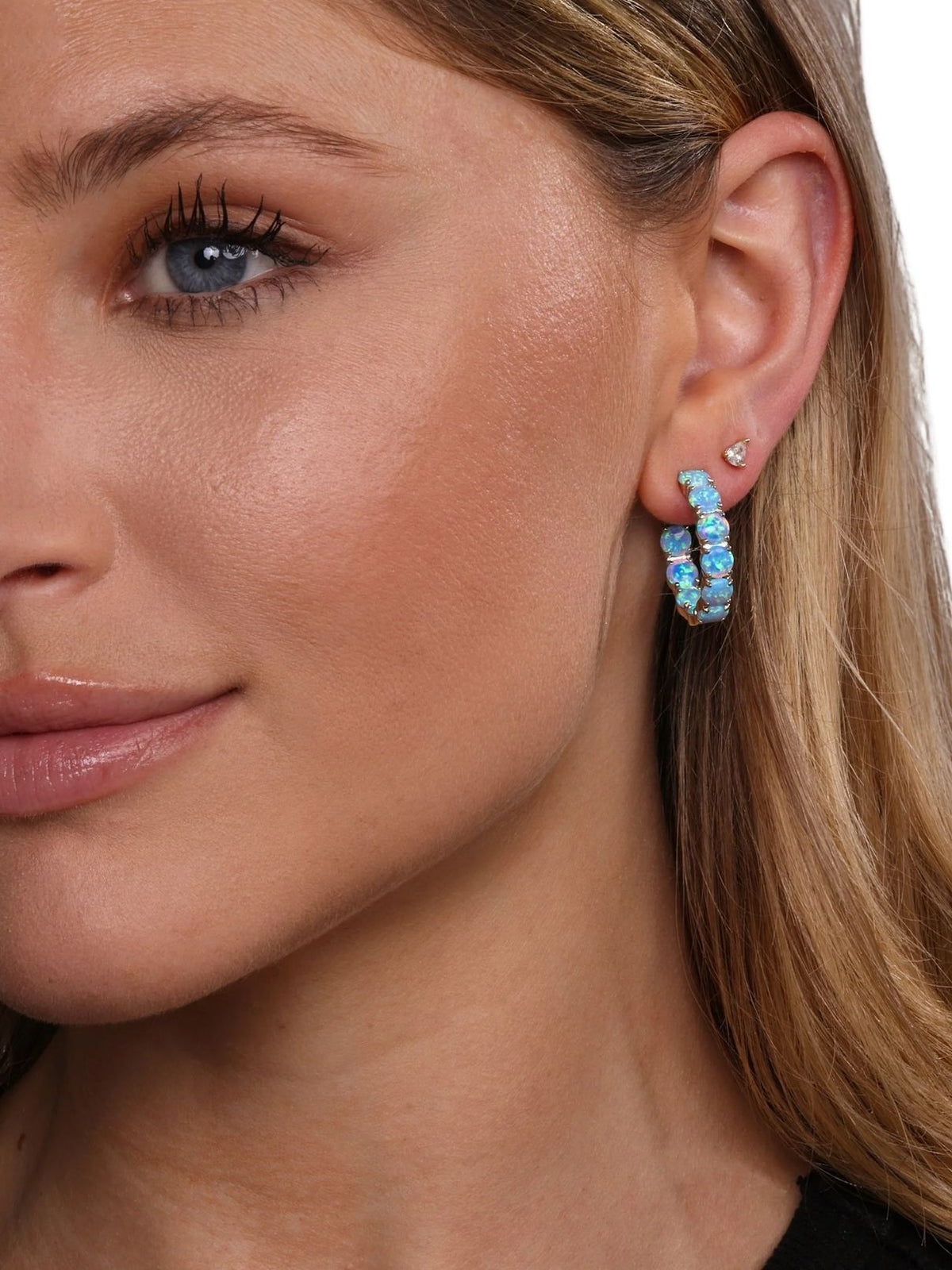 Melinda Maria Oh She Fancy 1" Hoop Earrings in Gold/Blue Opal