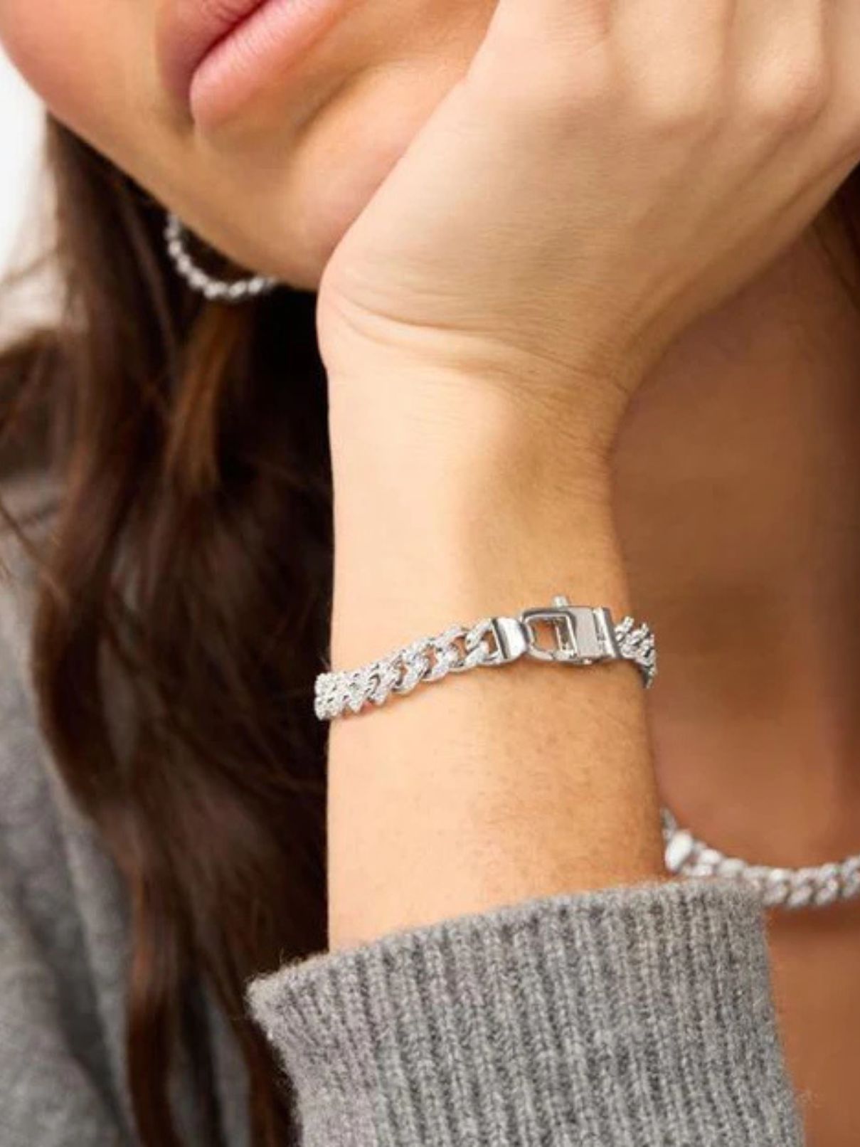 Melinda Maria Pave Julian Cuban Chain Bracelet in Silver