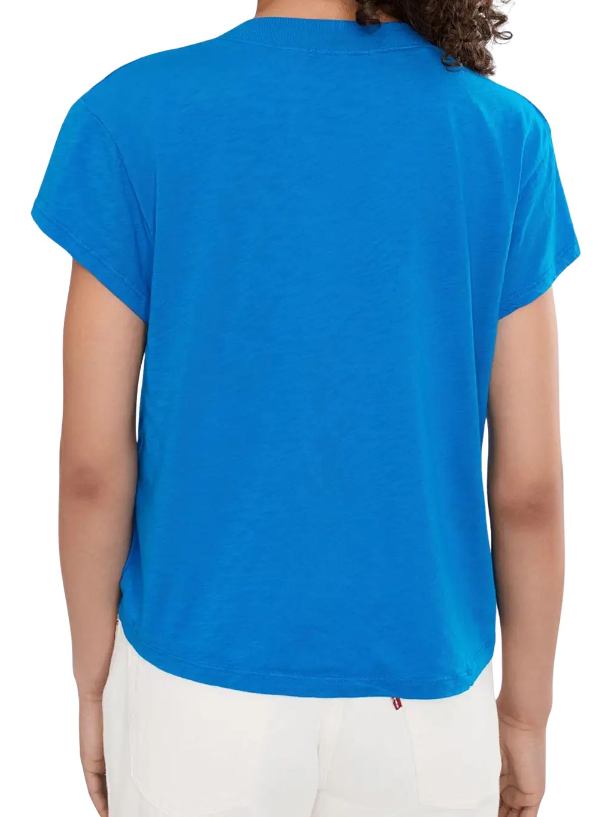 Michael Harlan Cropped V-Neck Tee in Pacific