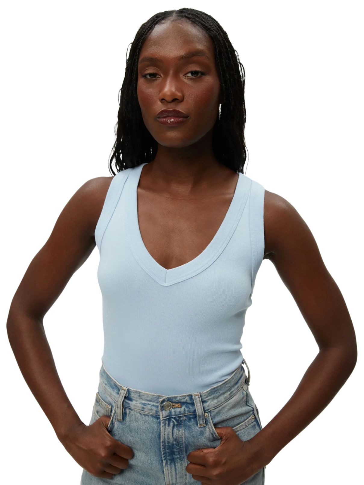 Michael Stars 100% Cotton Maya V Neck Tank in Fountain